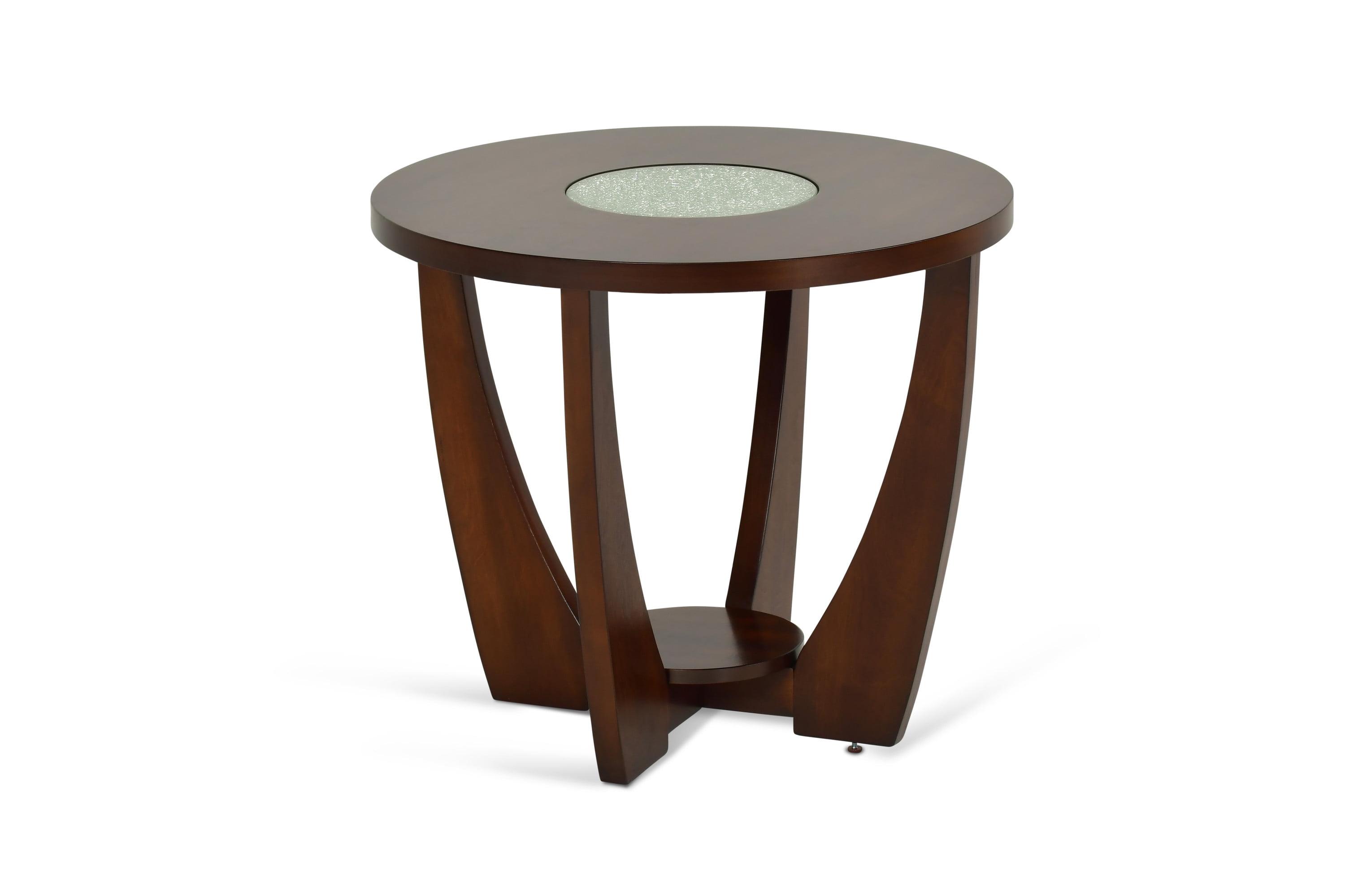 26'' Modern Cherry Wood Round End Table with Glass Inlay