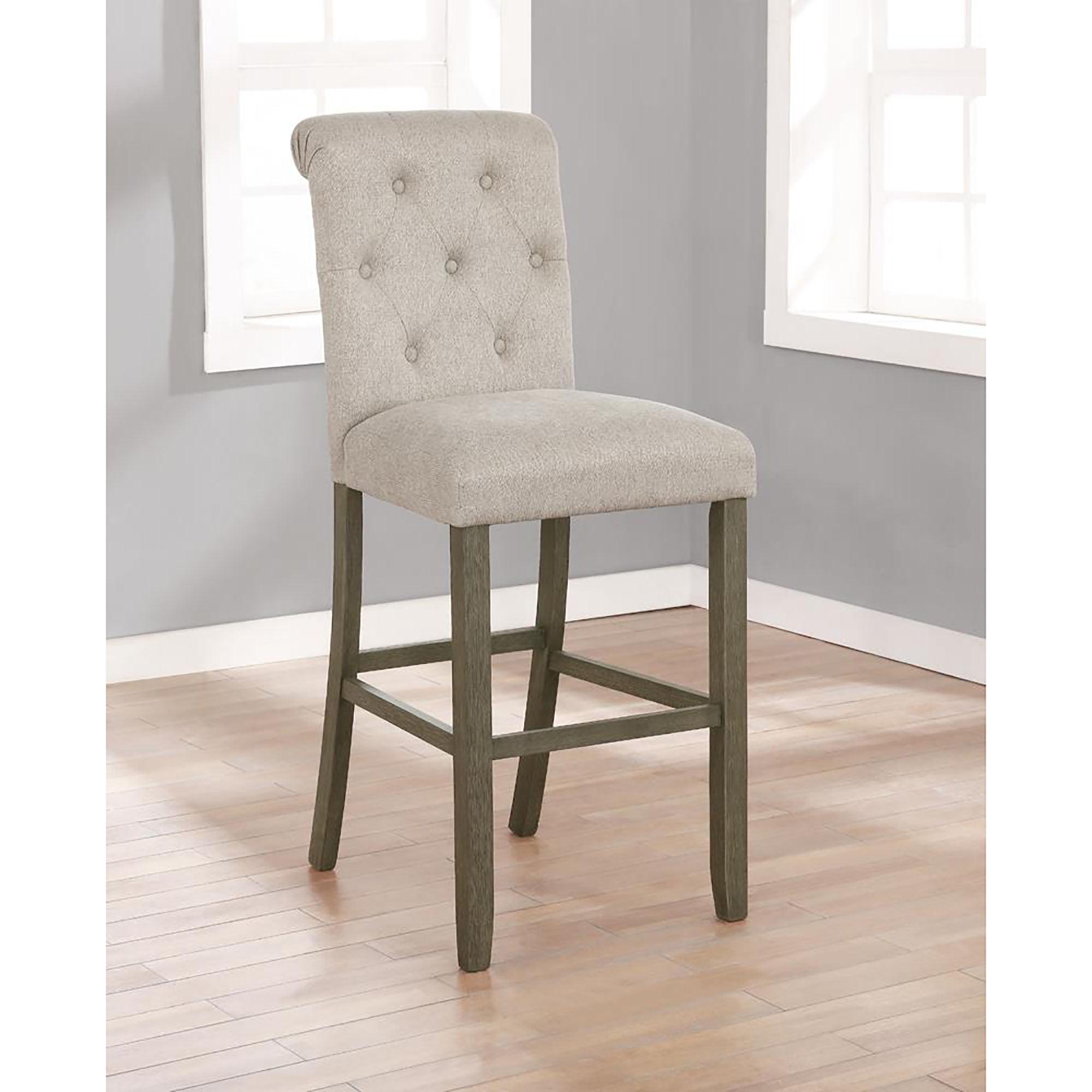 Transitional Beige Linen-Like Tufted Back Bar Stool Set