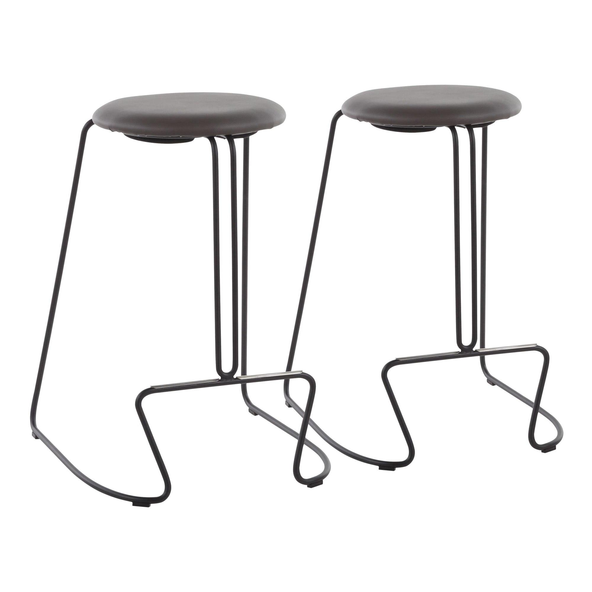 DeeHome Finn Contemporary Counter Stool in Black Steel and Grey Faux Leather by LumiSource - Set of 2