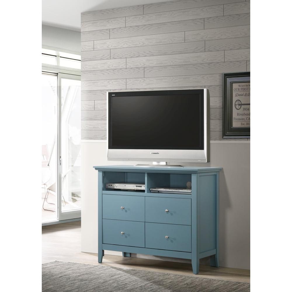 Teal Blue Real Wood Veneer TV/Media Chest with Spacious Drawers