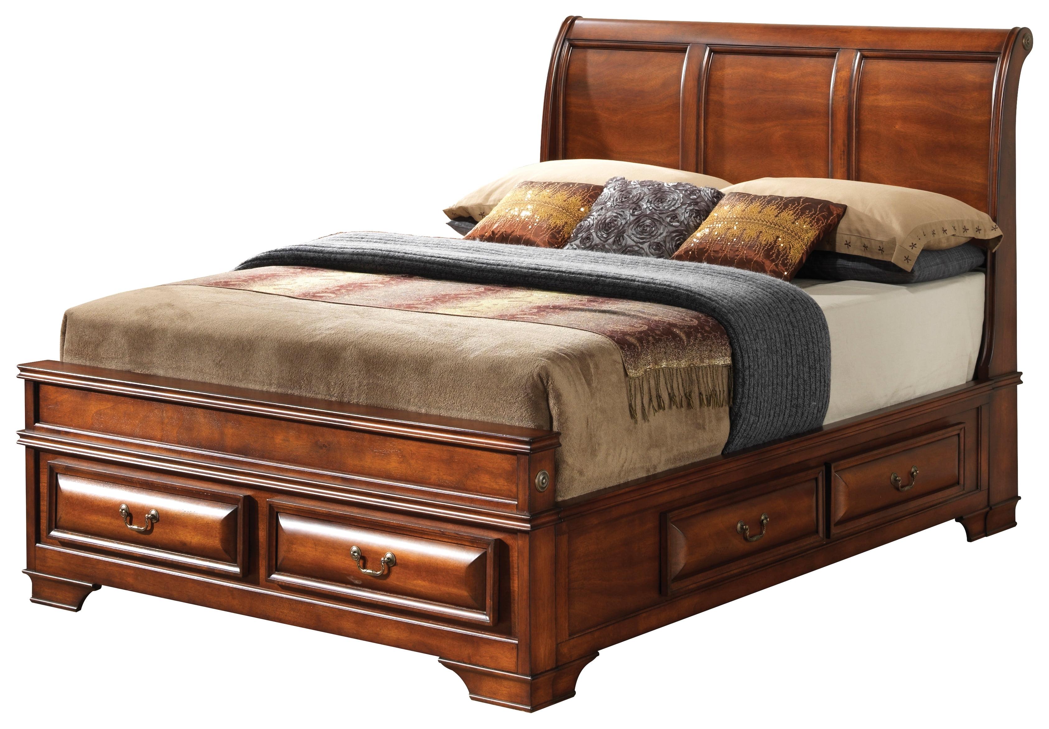 King Oak Wood Frame Storage Bed with Tufted Upholstery