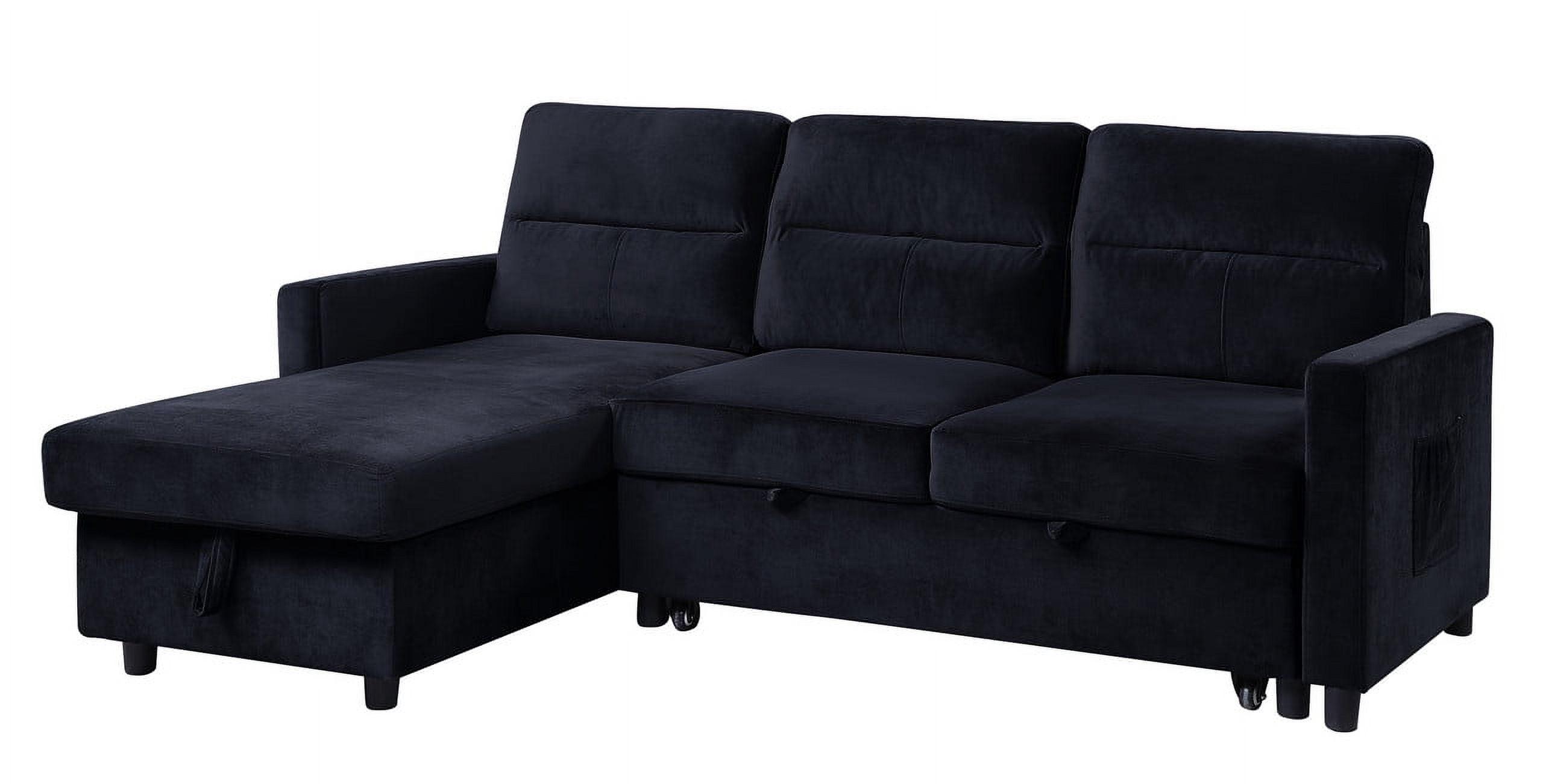 Black Velvet Two-Piece Sectional Sofa with Storage