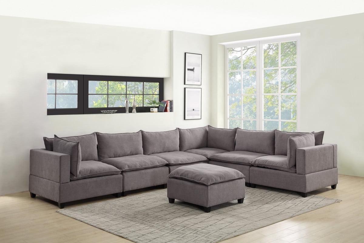 Madison Light Gray Fabric 7-Piece Modular Sectional Sofa with Ottoman