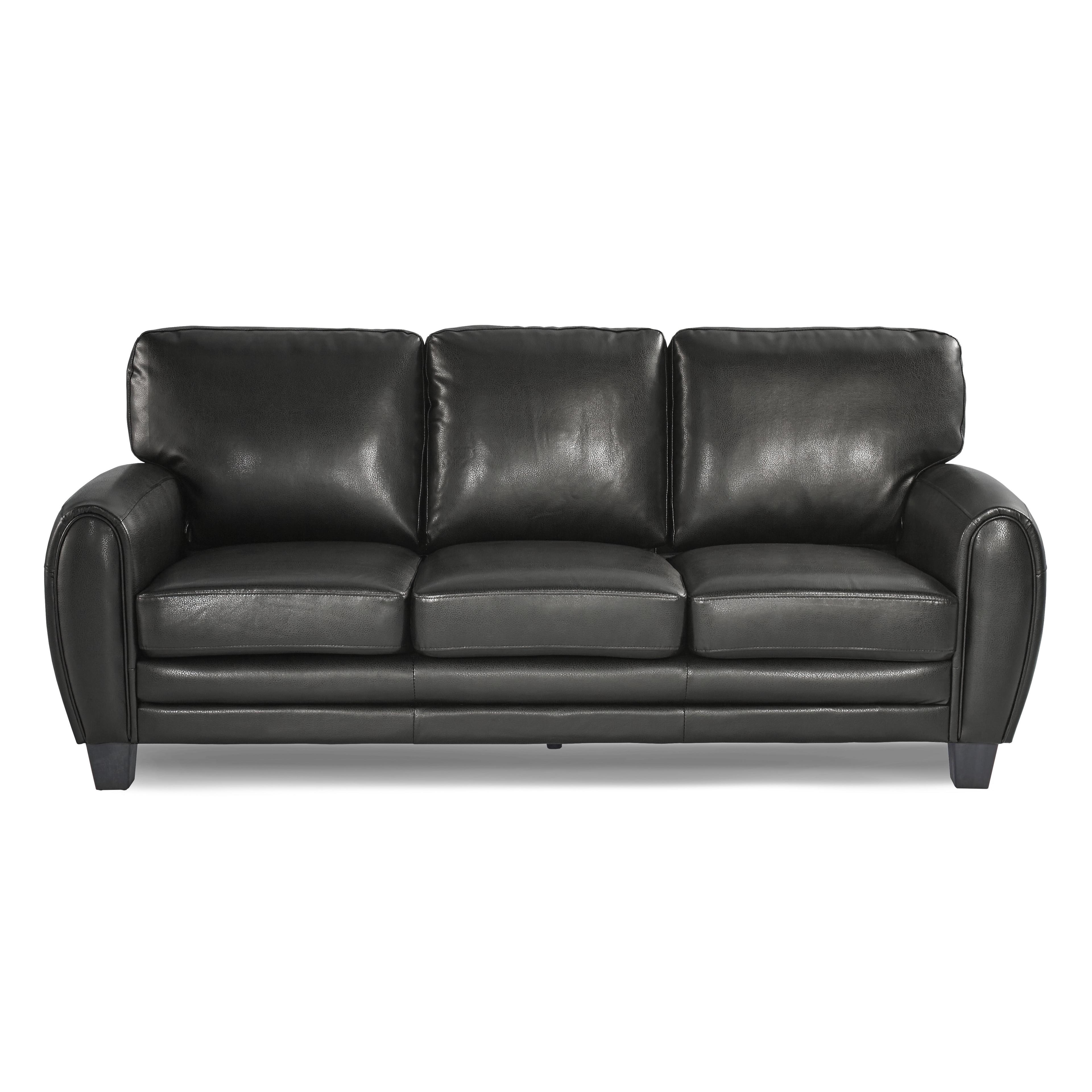 Modern 85" Black Faux Leather Stationary Sofa