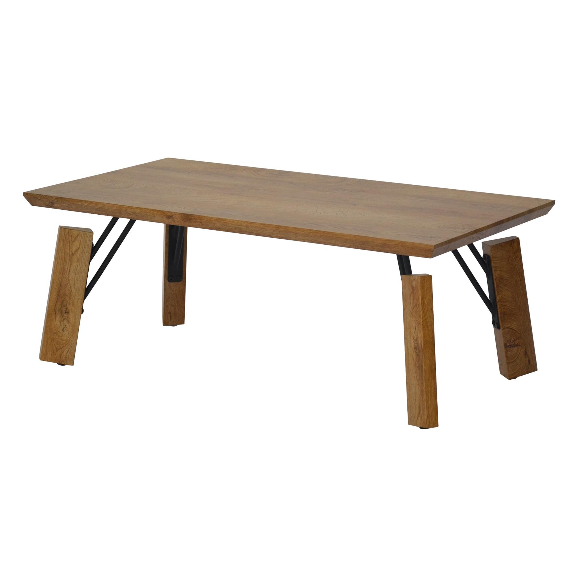 Natural Brown Rectangular Wood and Metal Coffee Table