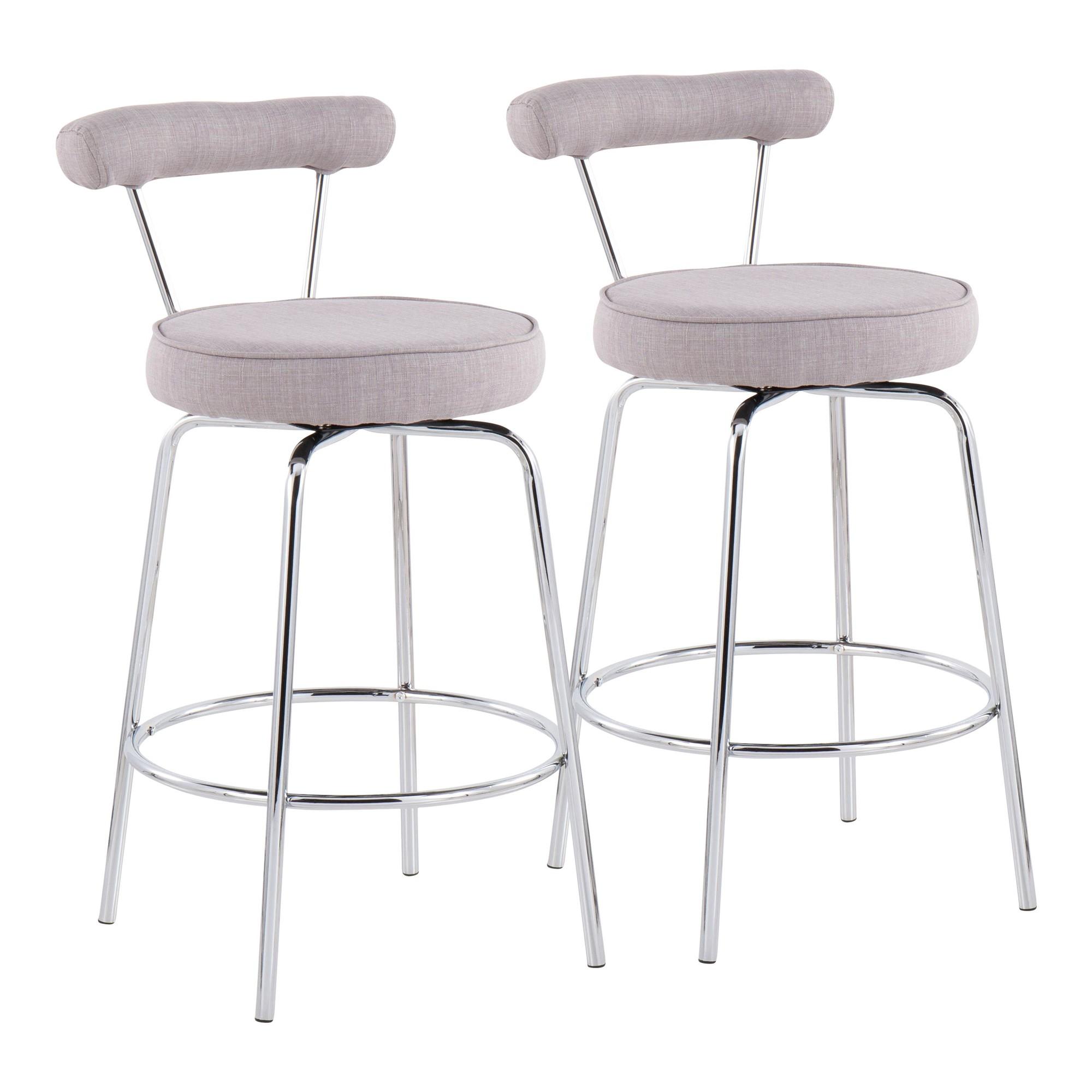 Contemporary Chrome 20" Swivel Counter Stool in Light Grey