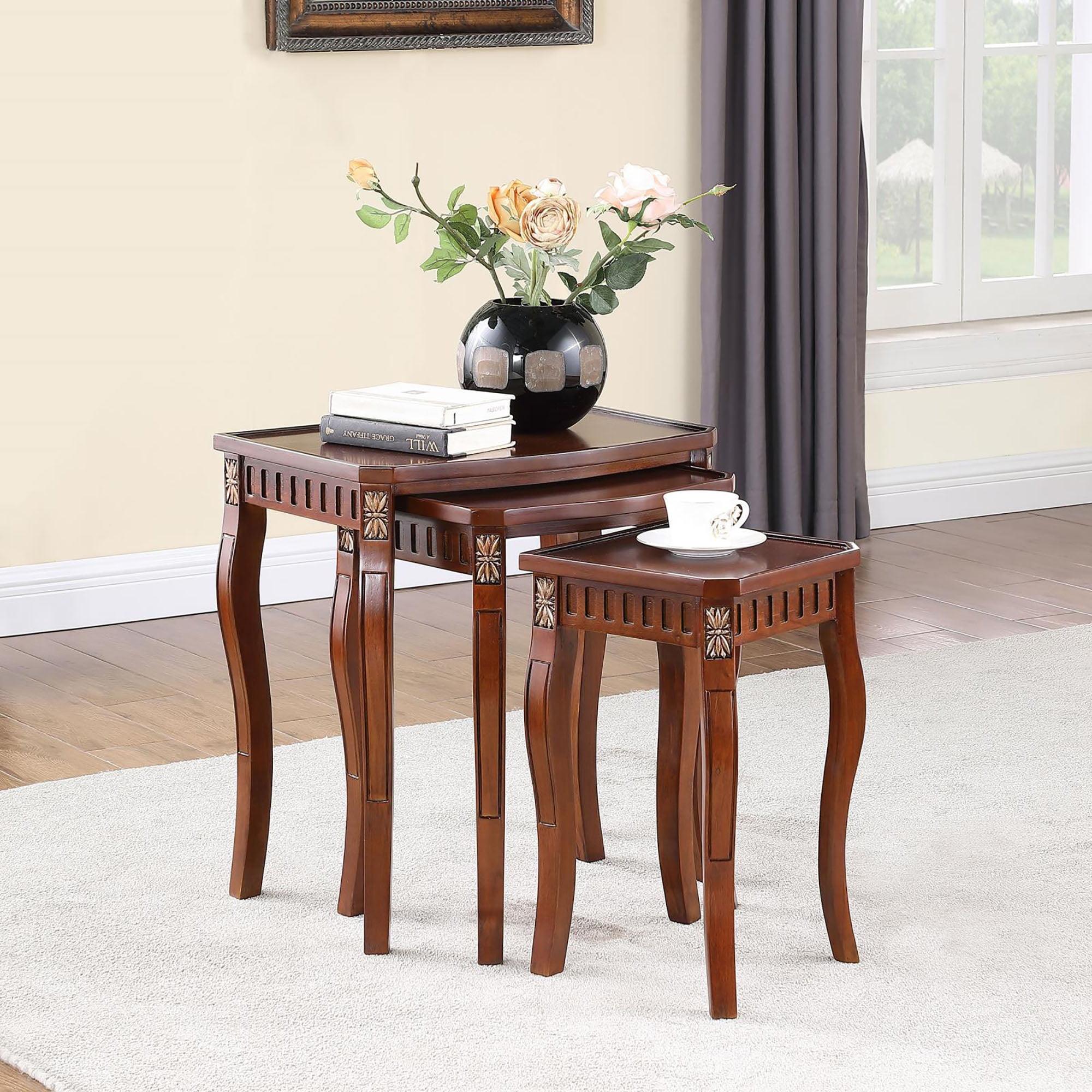 Serena Brown Wood 3-Piece Traditional Nesting Tables