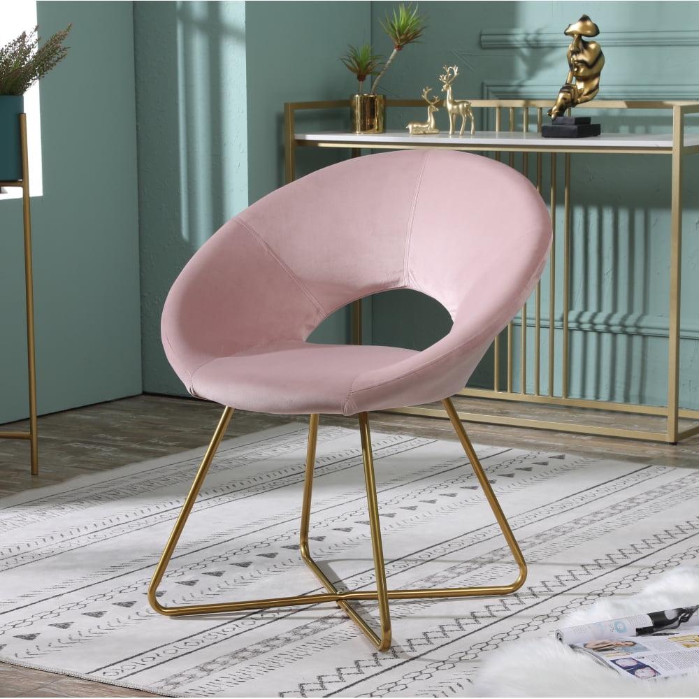 Slatina Pink Velvet Upholstered Oval Accent Chair with Gold Metal Base