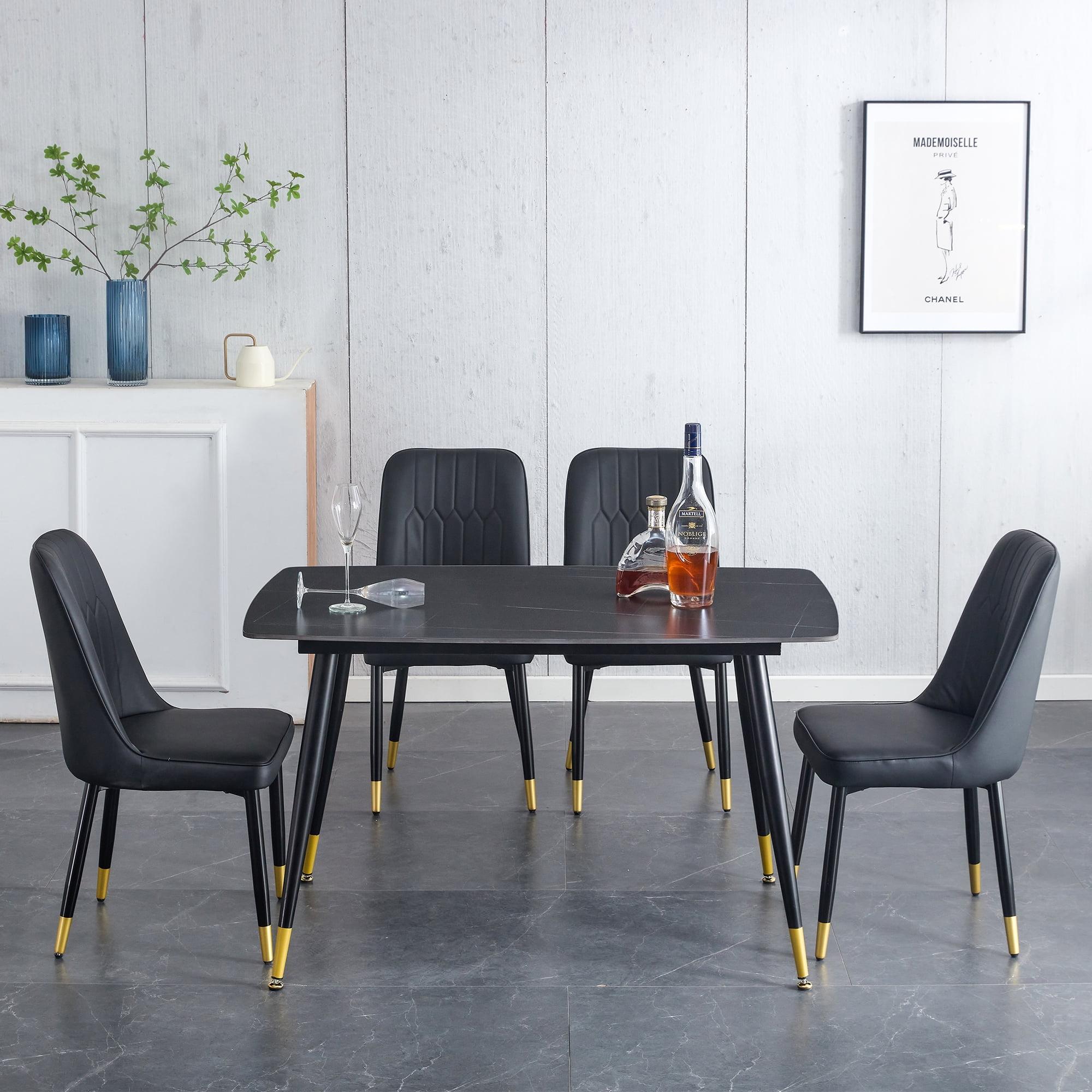 Black Sintered Stone Table with PU Leather Chairs Set