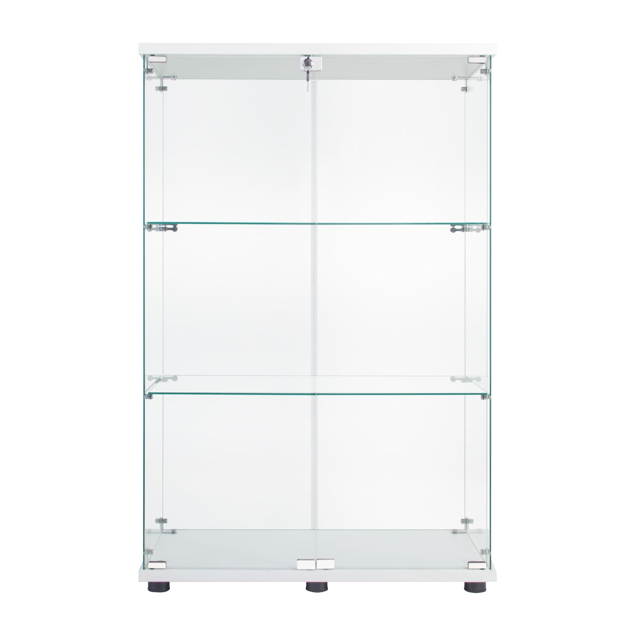 White Glass Display Cabinet with Two Doors and Three Shelves