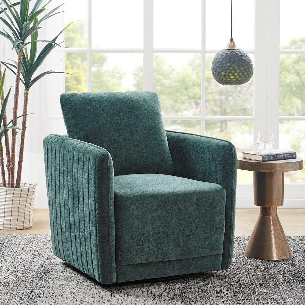 Teal Velvet Channel Quilted Swivel Accent Chair