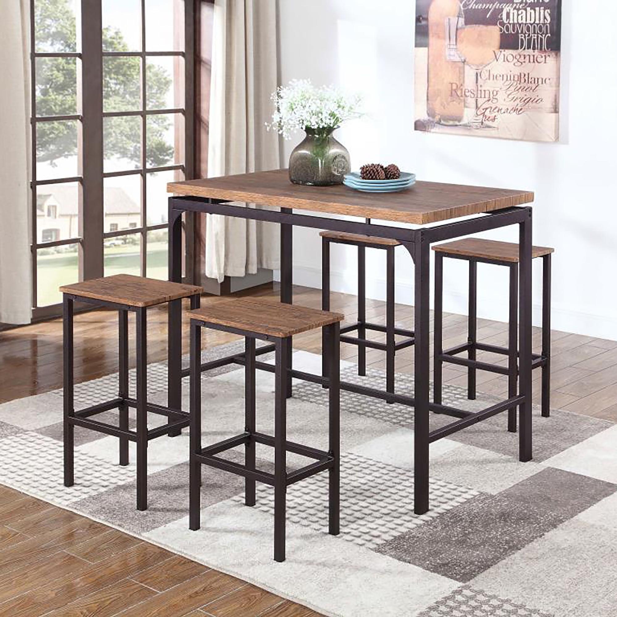 Weathered Chestnut and Black Industrial Pub Table Set with 4 Chairs