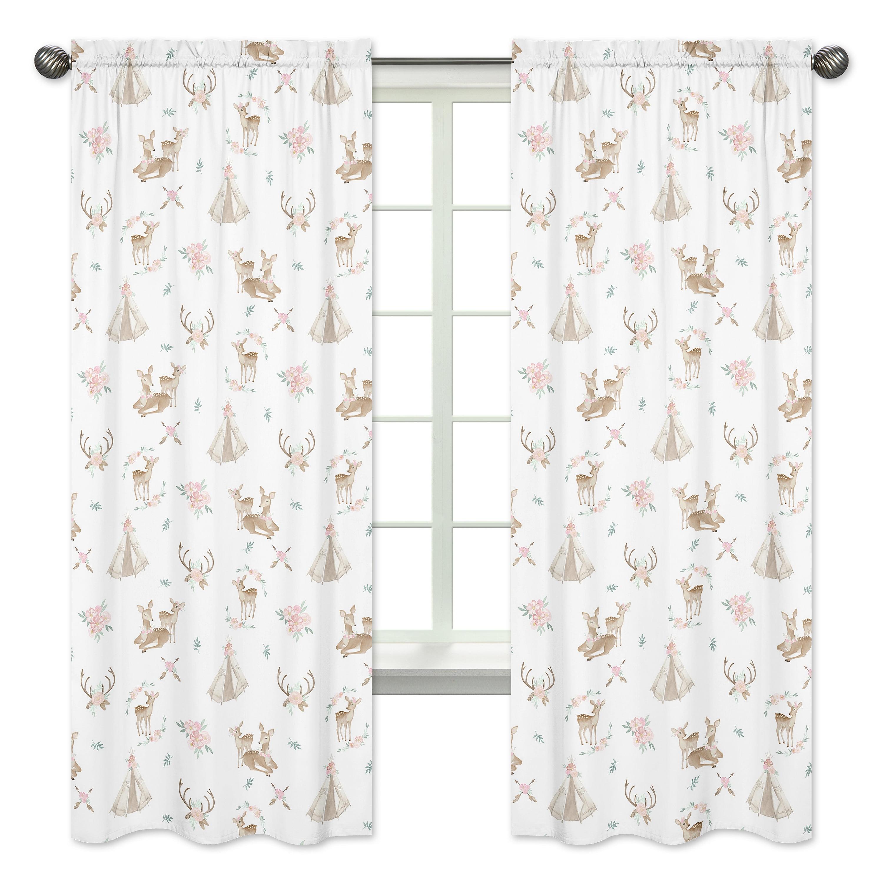 Deer Floral Semi-Sheer Rod Pocket Curtain Panels (Set of 2)