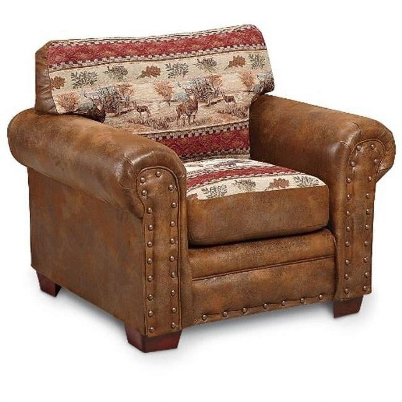 Brown Microfiber and Wood Rustic Accent Chair