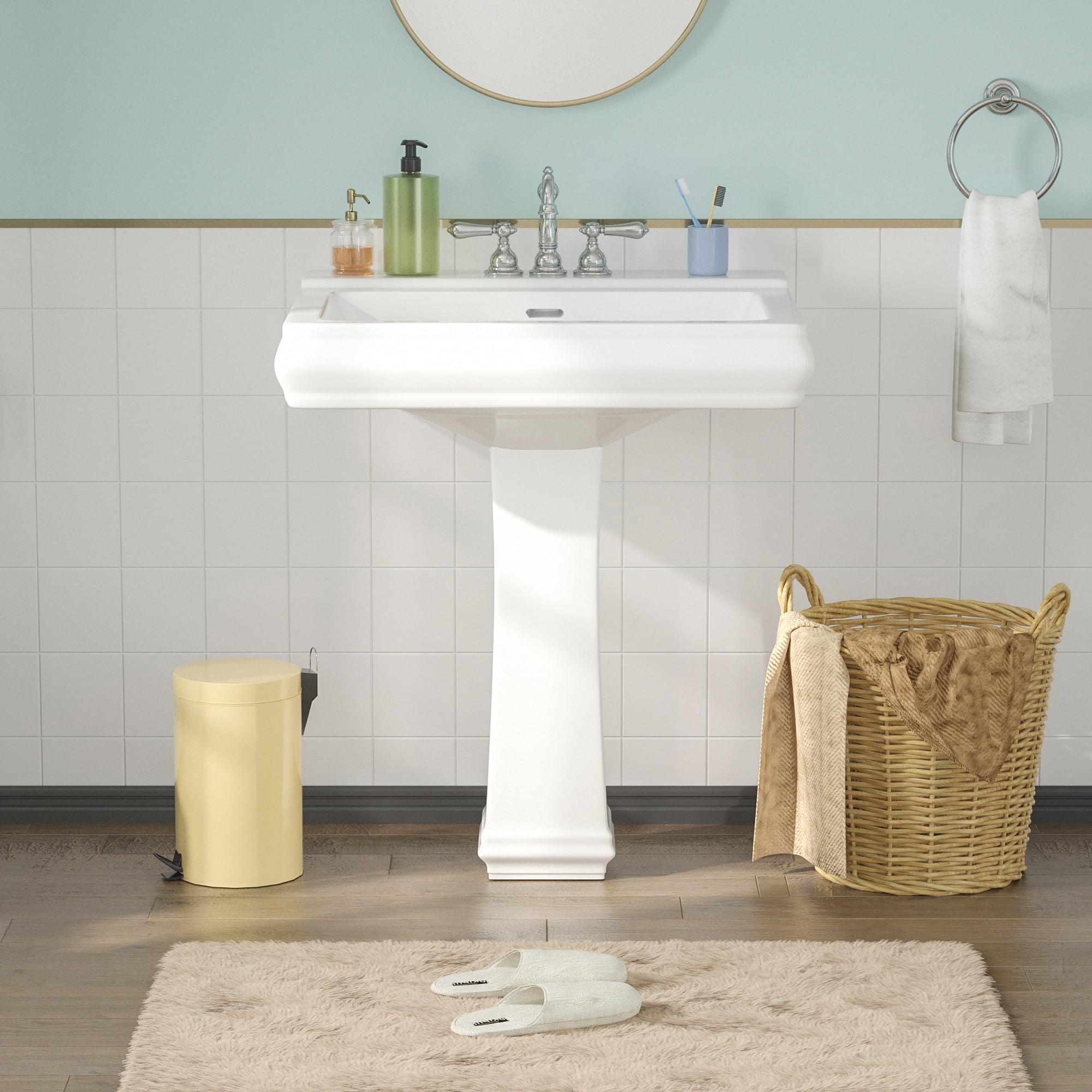 Elegant Apex White Ceramic 34" Rectangular Pedestal Sink with Overflow