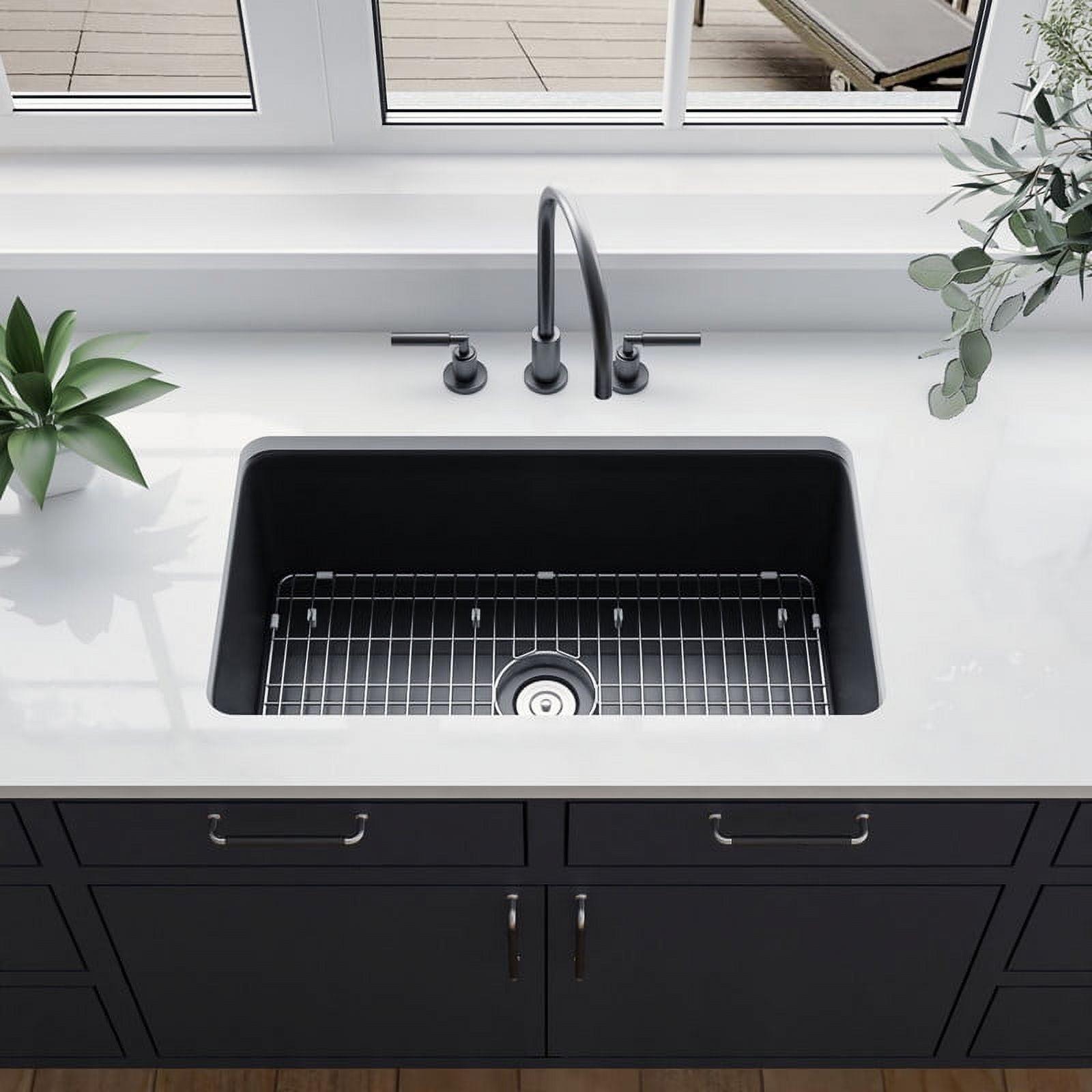 Rectangular Fireclay 32" L x 19" W Fireclay Undermount Kitchen Sink with Basket Strainer and Sink Grid