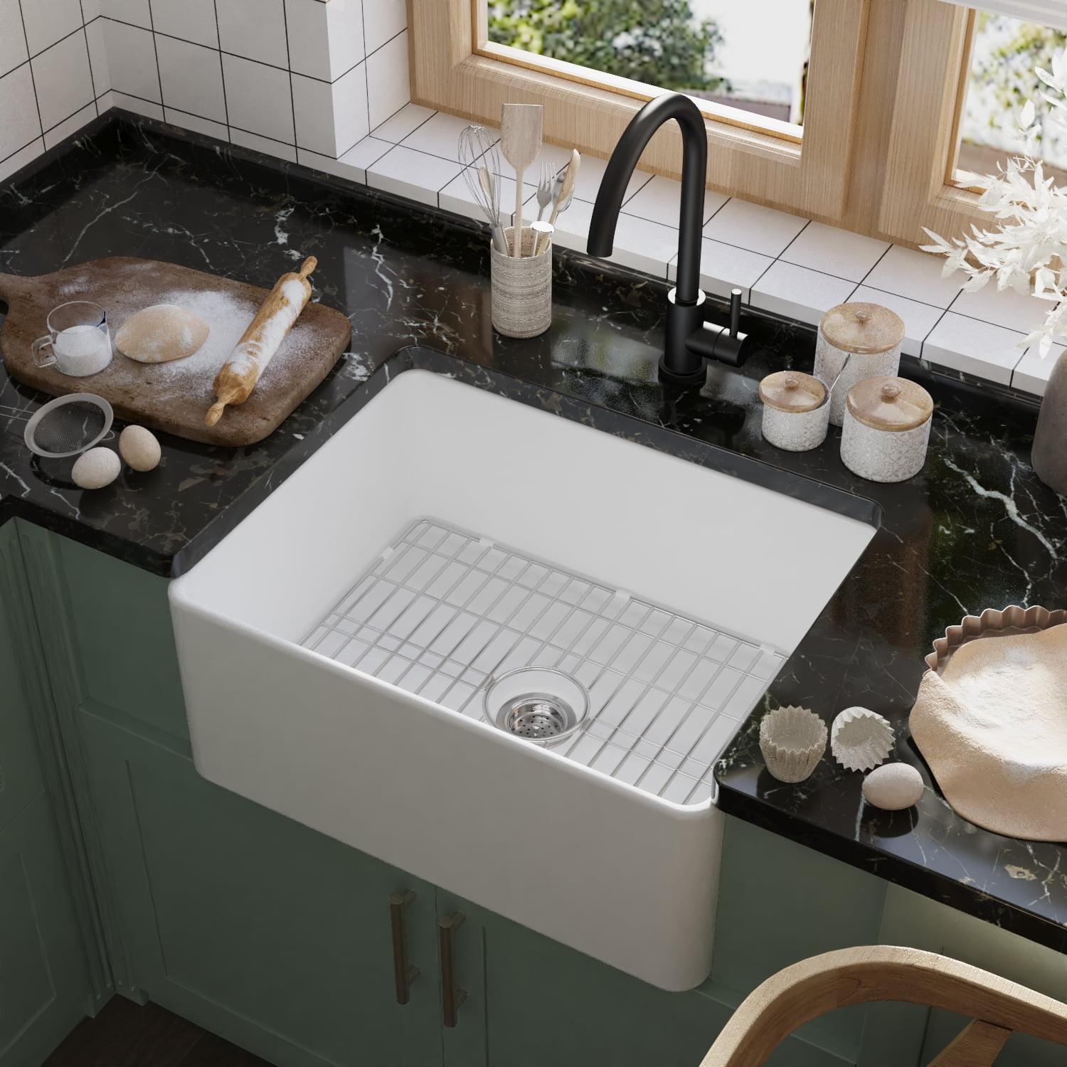 White Fireclay 24" Single Bowl Farmhouse Sink