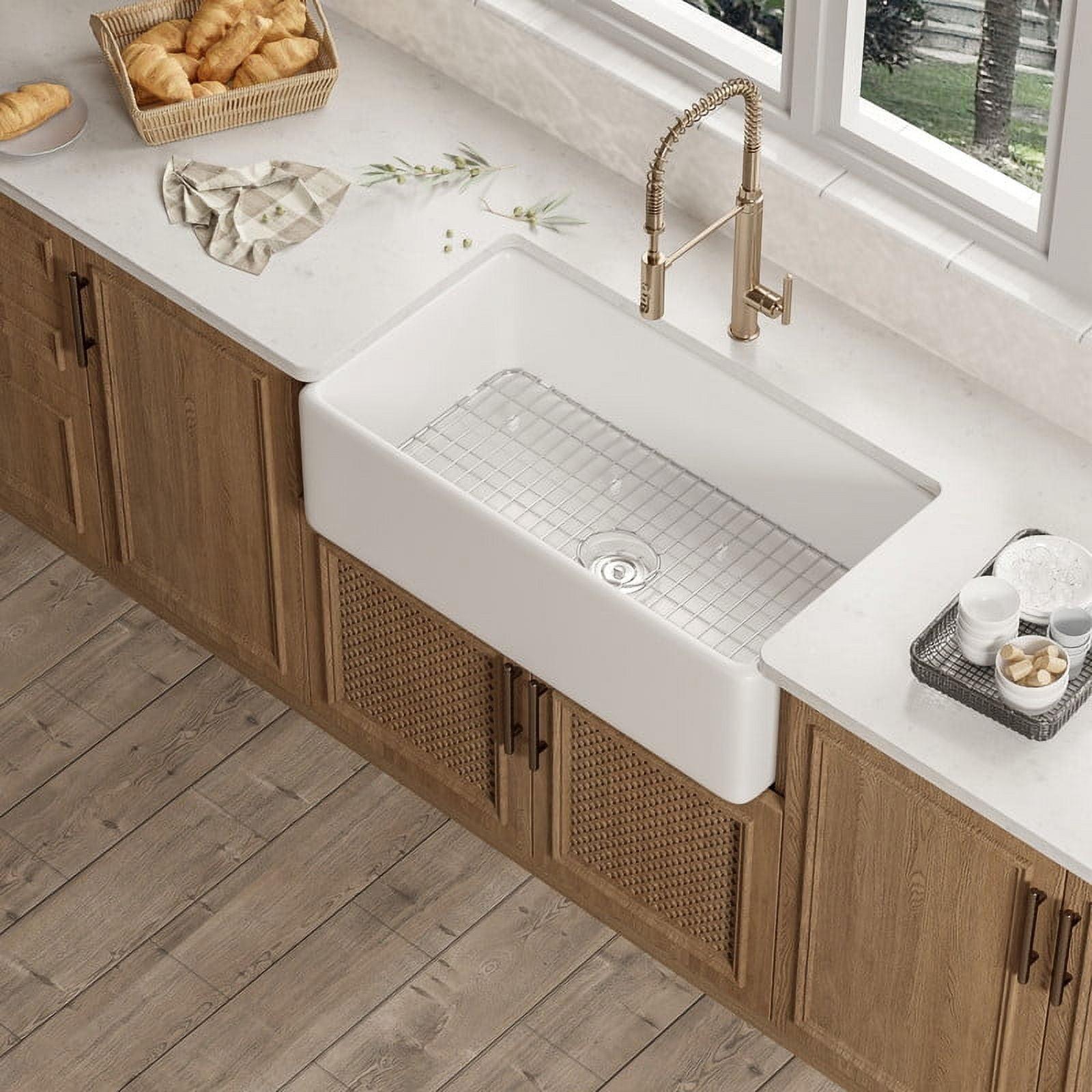 Grove 30" L X 18" W Rectangular White Single Basin Fireclay Farmhouse / Apron Kitchen Sink with Grid and Strainer