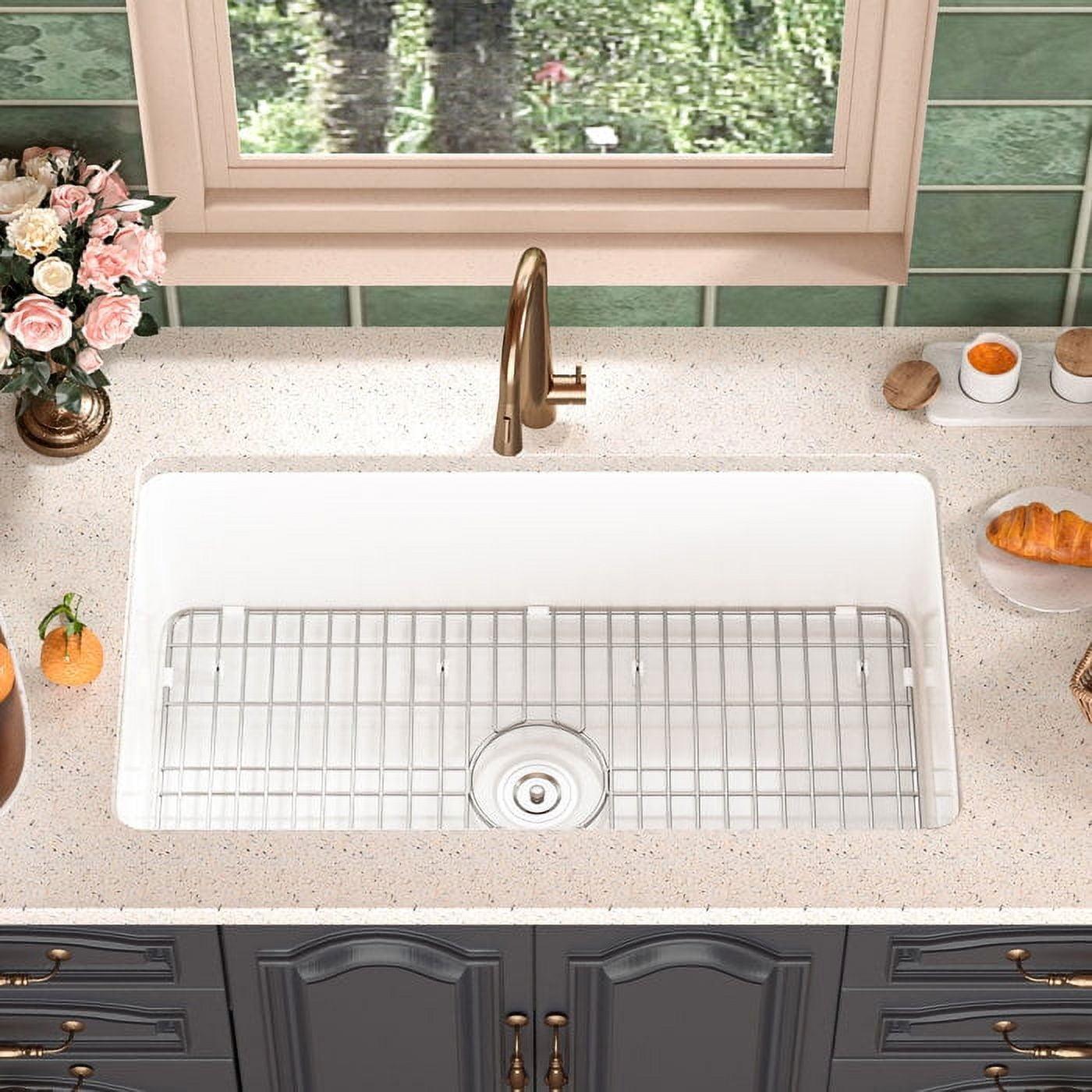 White Fireclay 32" Single Bowl Undermount Kitchen Sink