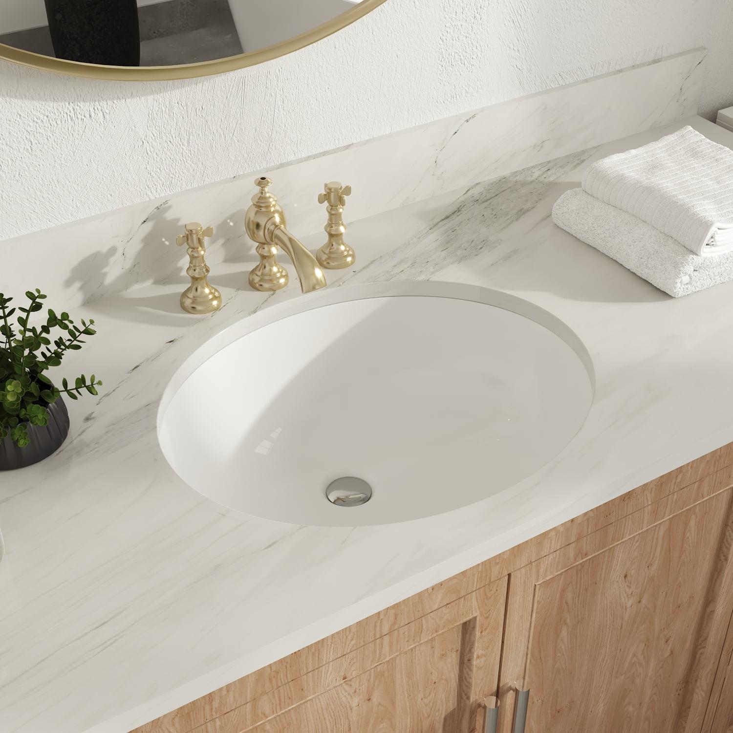 White Ceramic Oval Undermount Bathroom Sink with Overflow