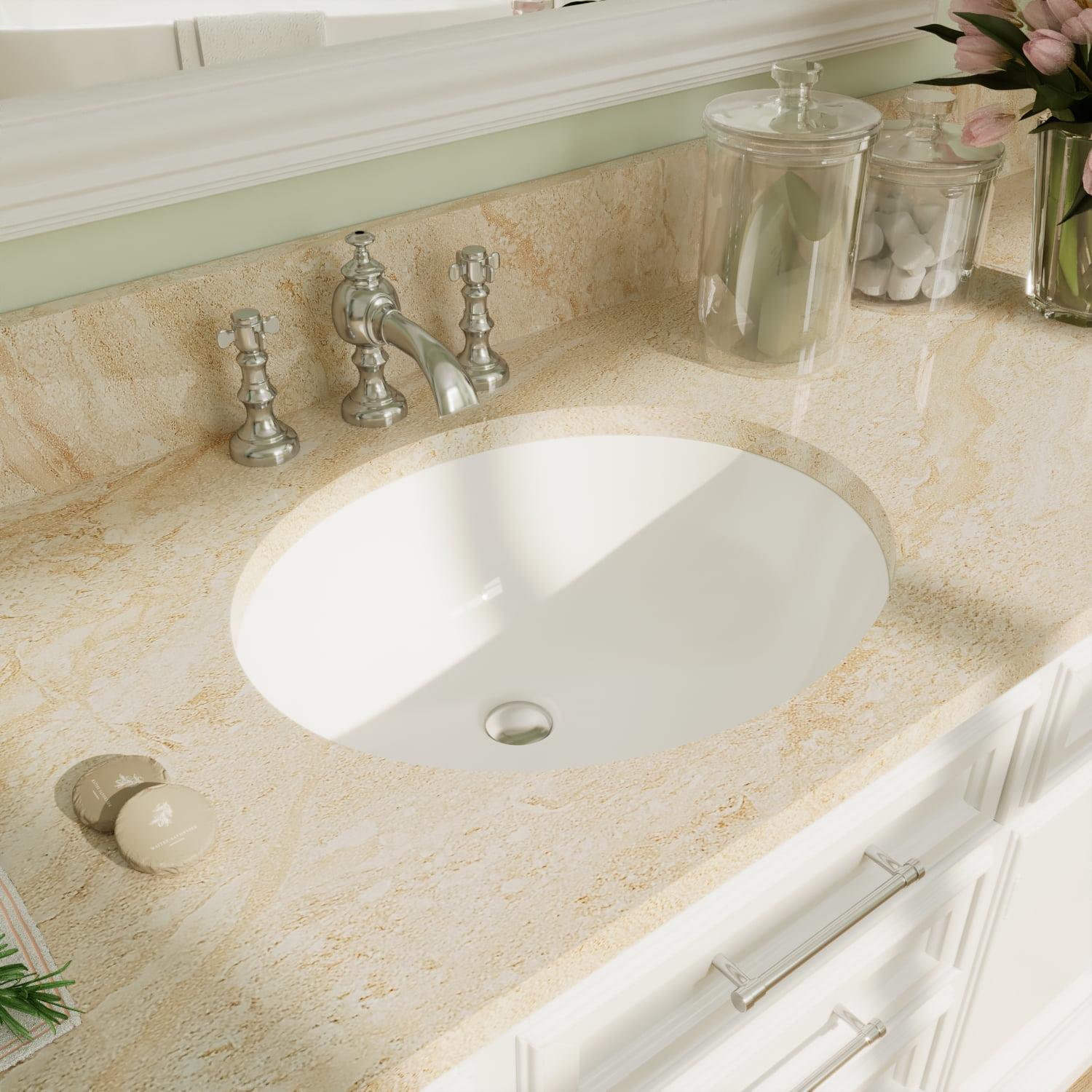 White Ceramic Oval Undermount Bathroom Sink with Overflow