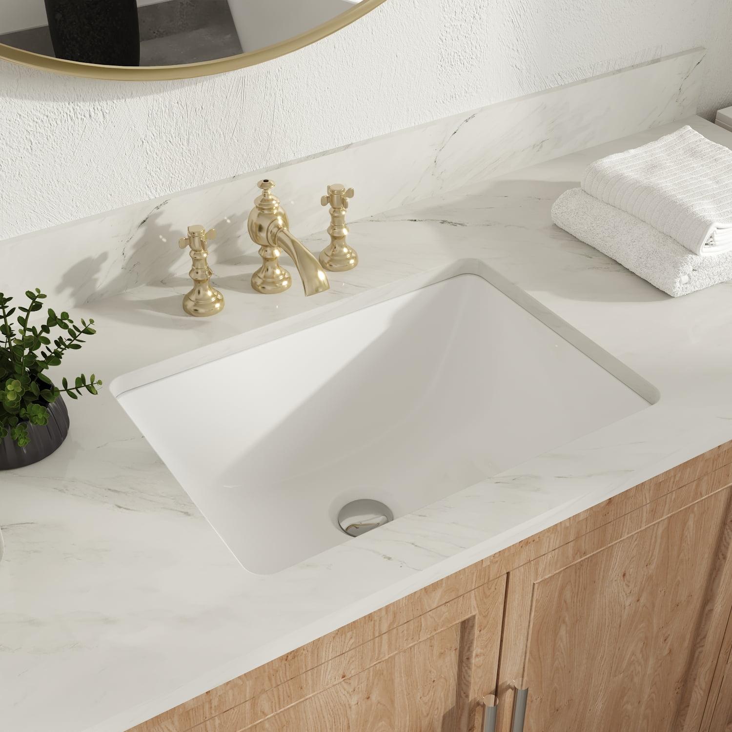 White Ceramic Rectangular Undermount Bathroom Sink with Overflow