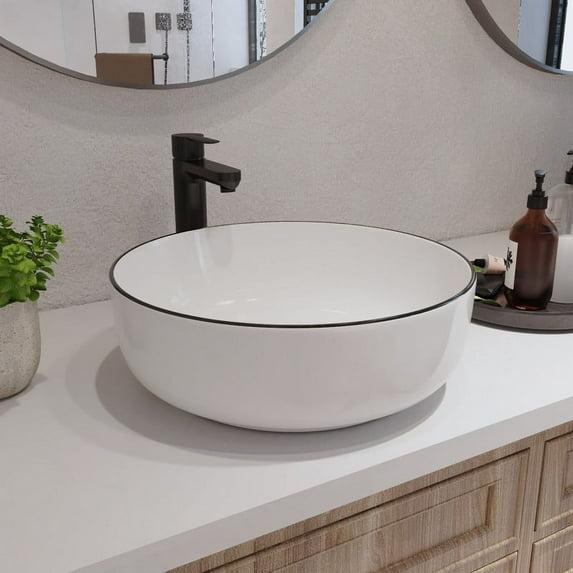 DeerValley Symmetry 16'' Circular White/Black Ceramic Vessel Bathroom Sink