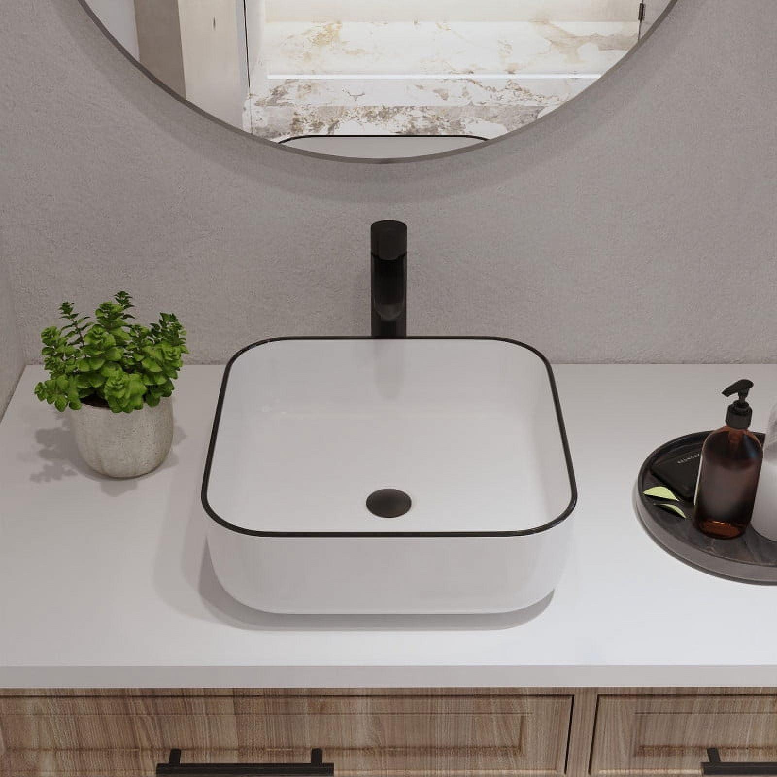 DeerValley Ace 15'' White/Black Square Ceramic Vessel Bathroom Sink