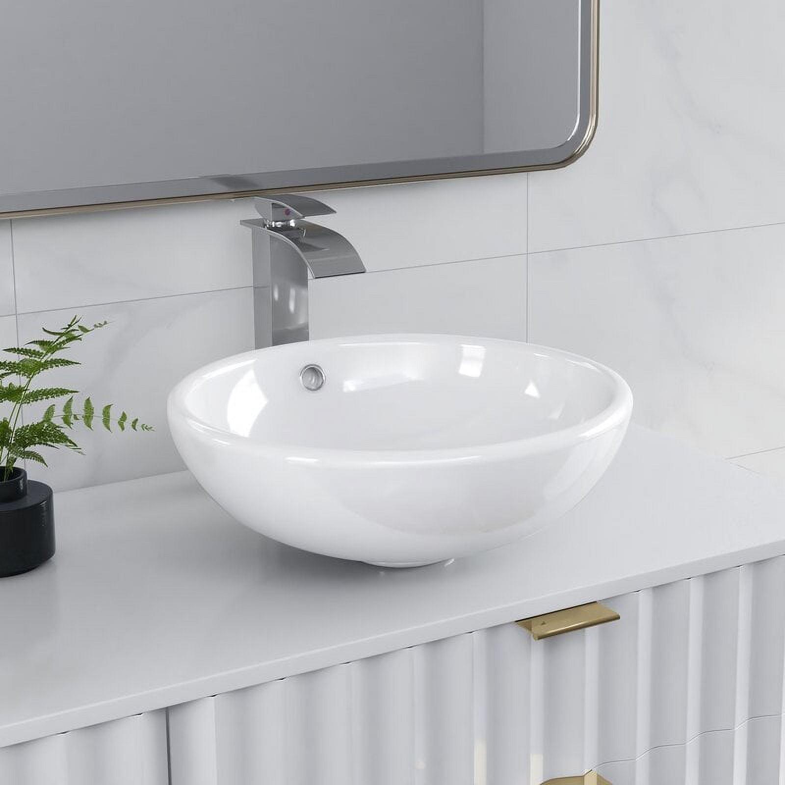 Symmetry 17.72" White Circular Vitreous China Vessel Bathroom Sink with Overflow