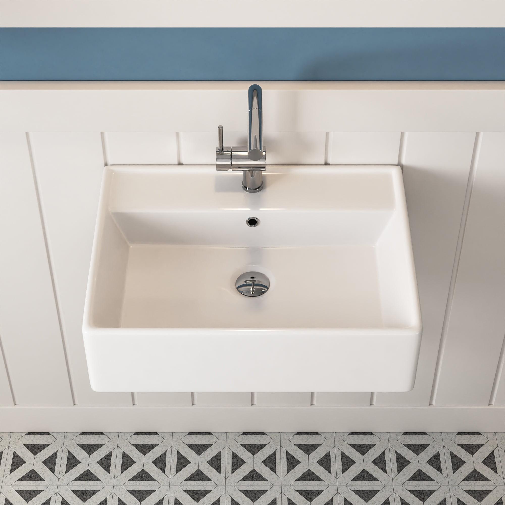 23'' x 18'' White Rectangular Vitreous China Wall Mount Bathroom Sink with Overflow
