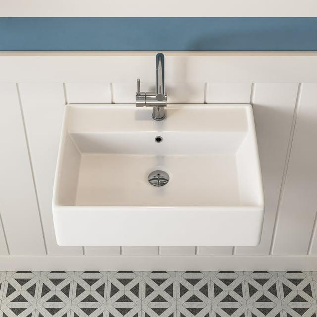 23'' x 18'' White Rectangular Vitreous China Wall Mount Bathroom Sink with Overflow