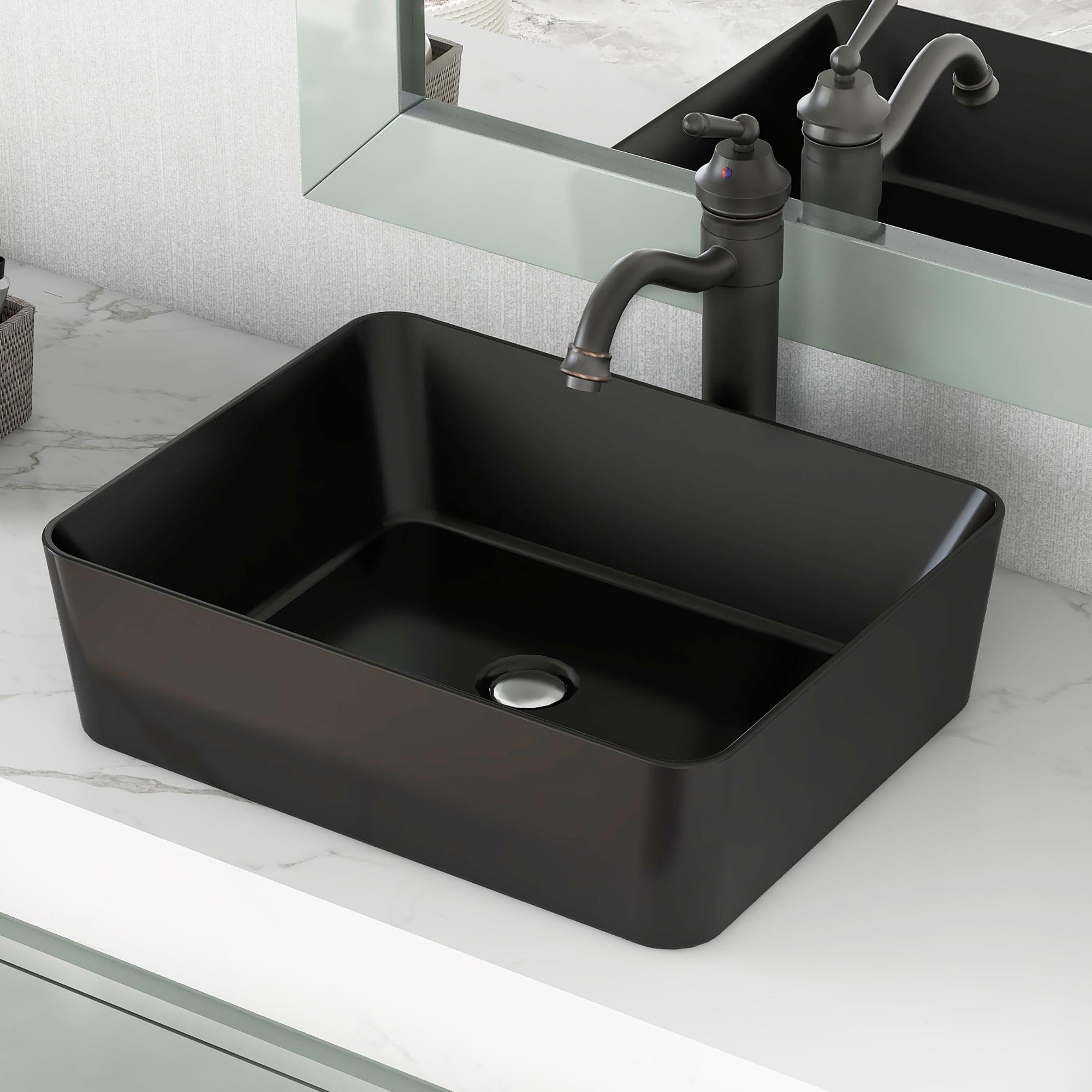 DeerValley Ally 19" Black Bathroom Sink Ceramic Rectangular Vessel Sink