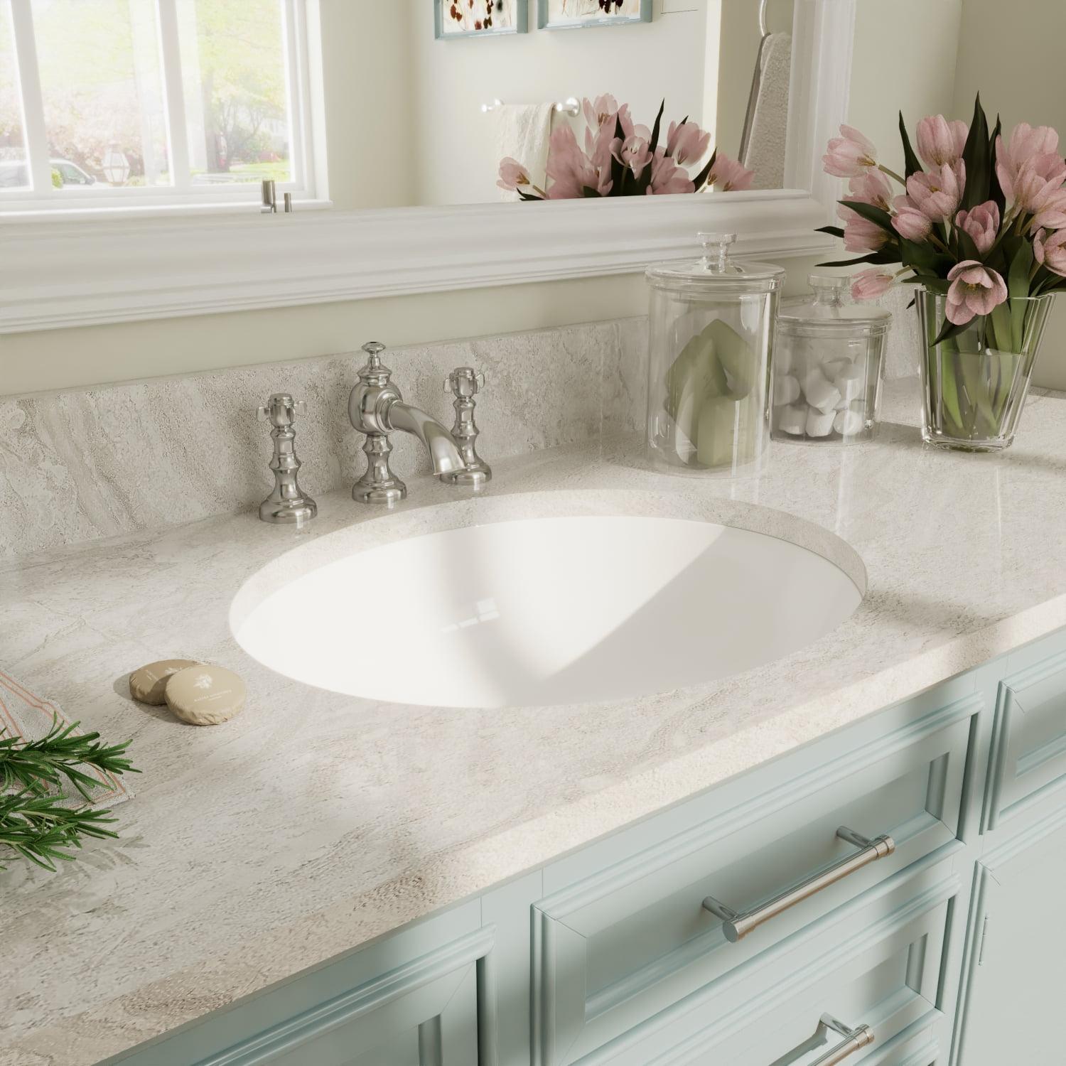 DeerValley Oval White Ceramic Undermount Bathroom Sink with Overflow