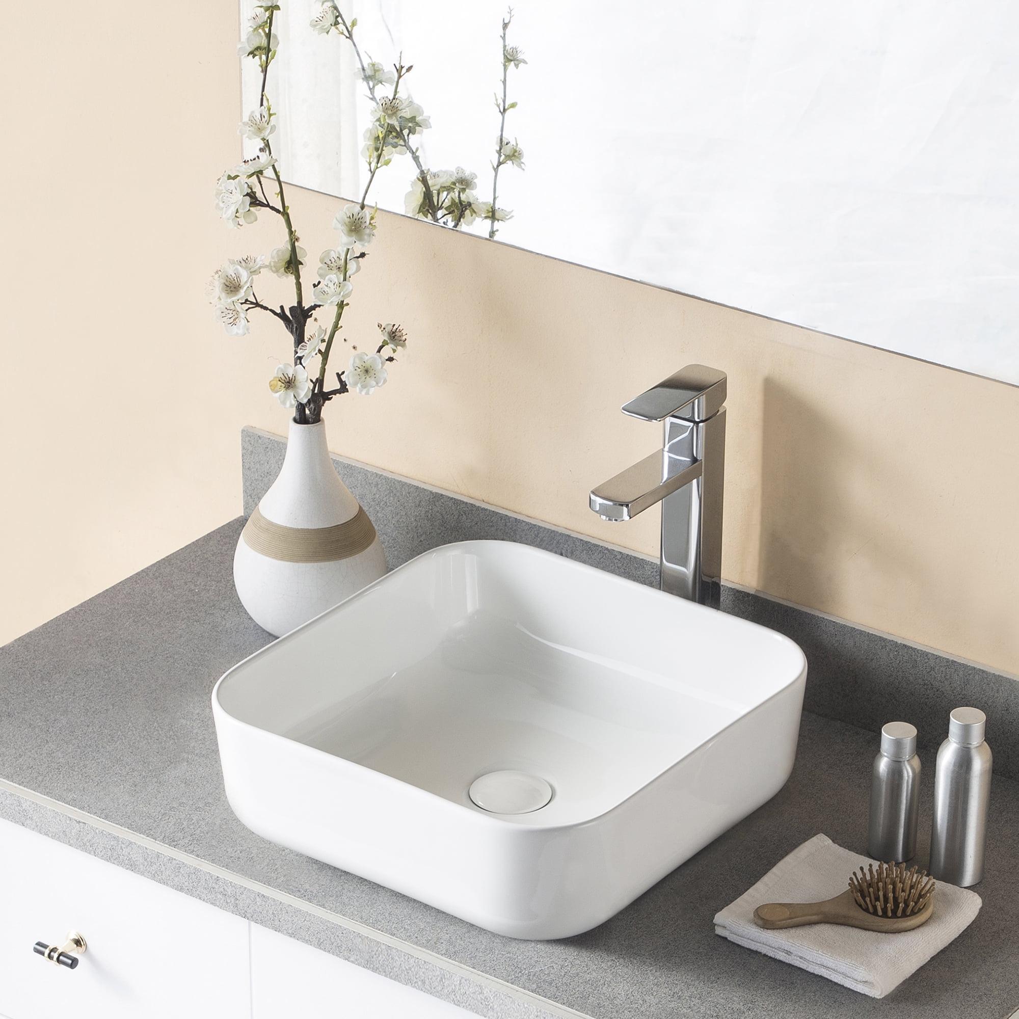 Elegant White Ceramic Above-Counter Flat Bottom Bathroom Sink