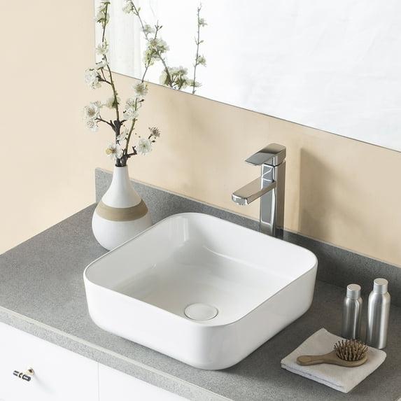 DeerValleyBath DV-1V021 Porcelain Square Bathroom Single Basins Vessel Sink Top-Mount Sinks in white