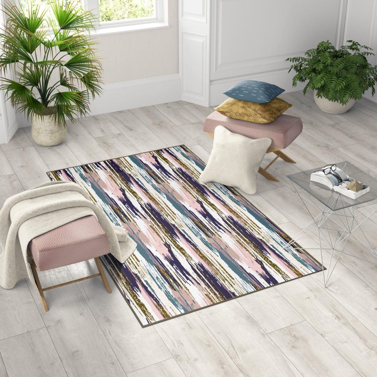 Deerlux Modern Living Room Area Rug with Nonslip Backing, Abstract Brushstrokes and Glitter Pattern