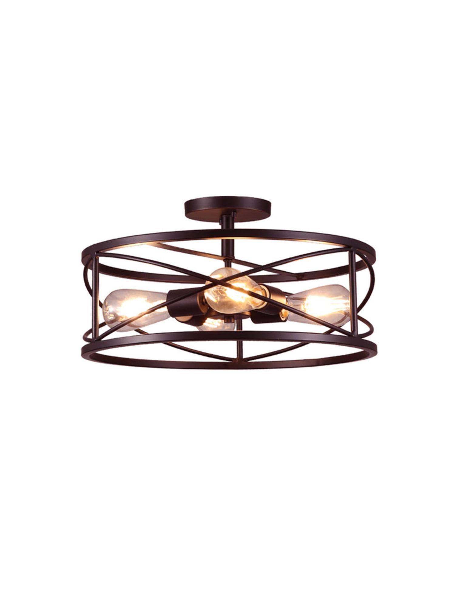 Defong Retro Bronze 4-Light 17-Inch Geometric Semi Flush Mount Ceiling Fixture