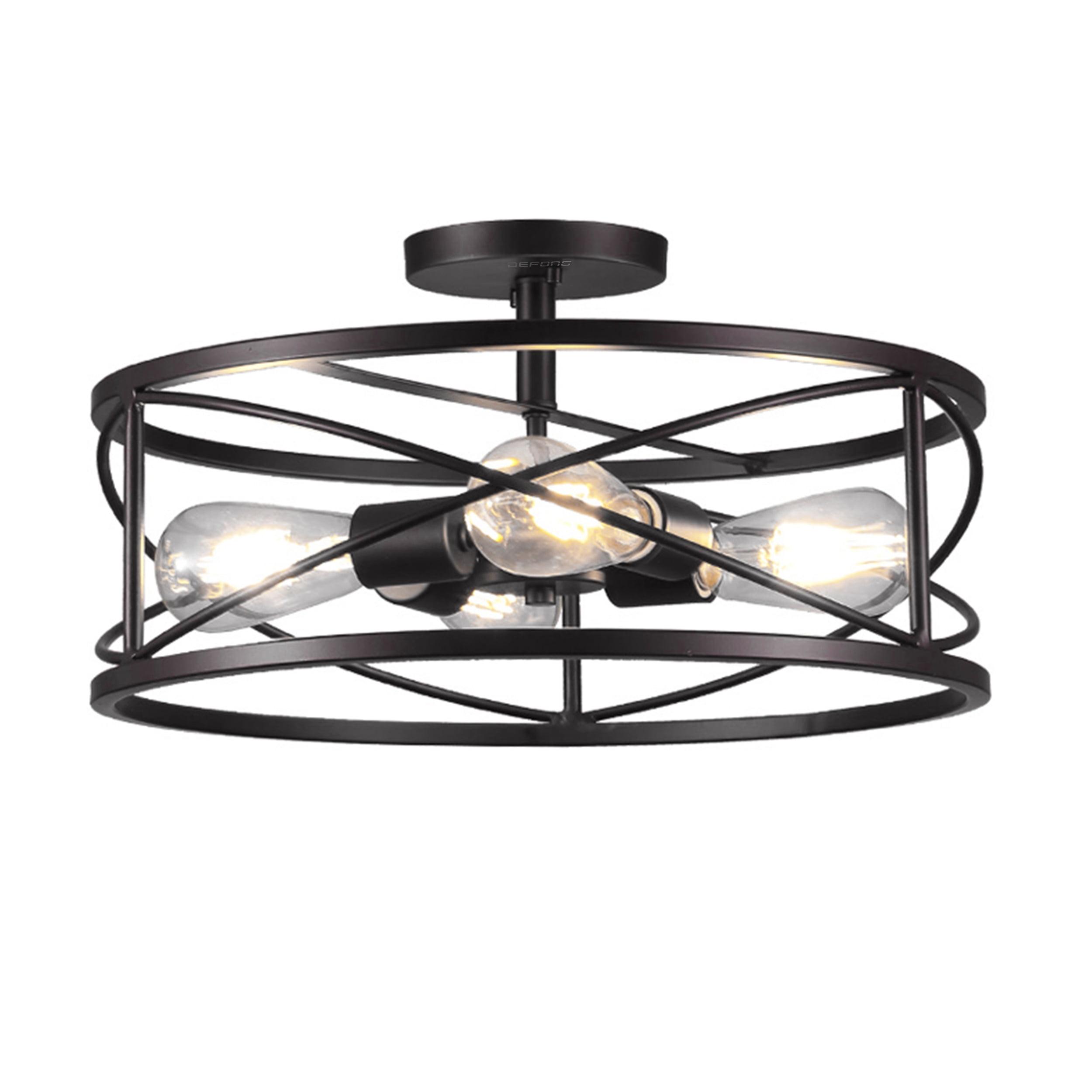 Defong 17'' Oil Rubbed Bronze 4-Light Caged Drum Semi Flush Mount