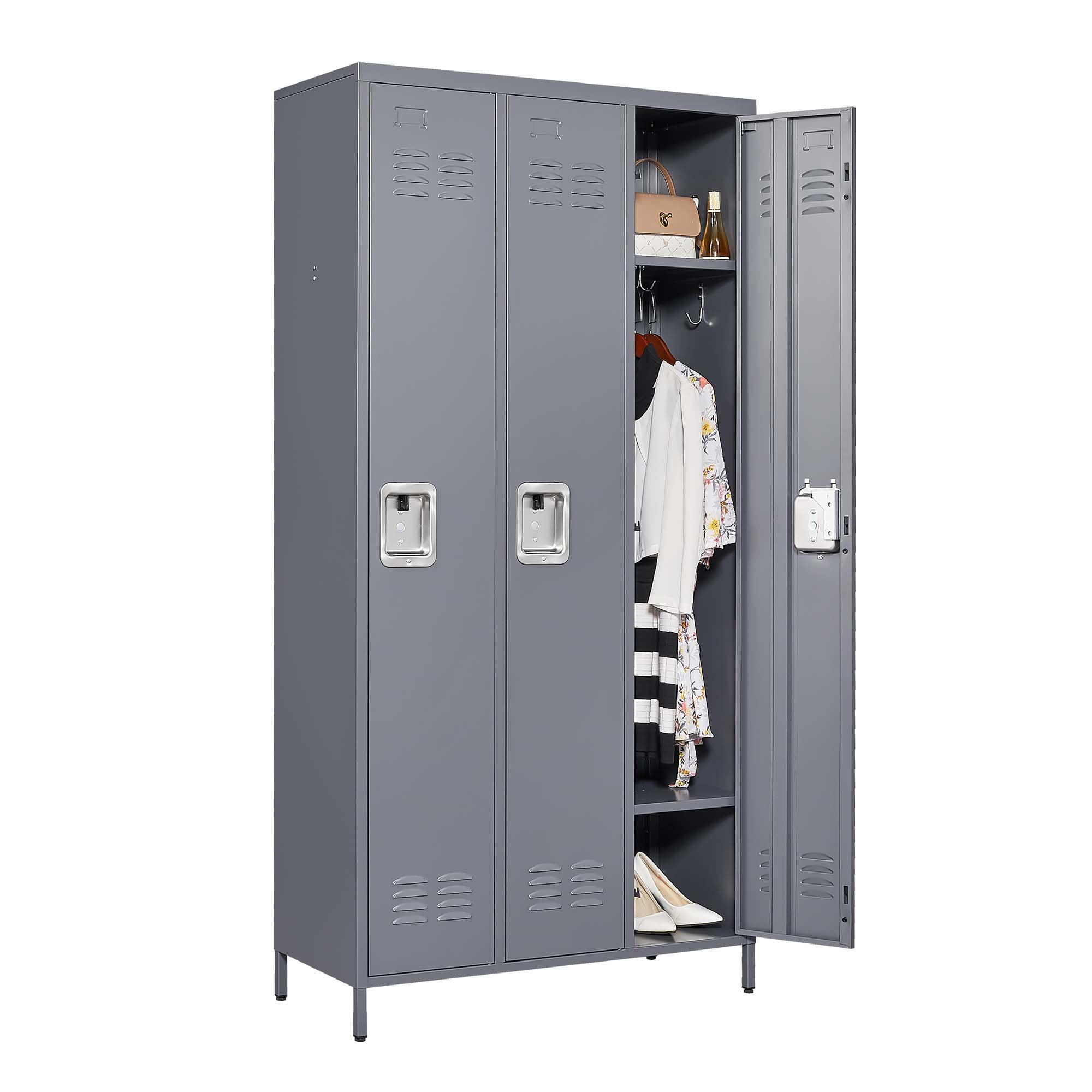 GangMei 72 inches 3 Doors Metal Storage Locker for Employees，Large Steel Combination Locker Cabinet for Gym, Living Room, School , Office with Locking Doors(Light Gray)