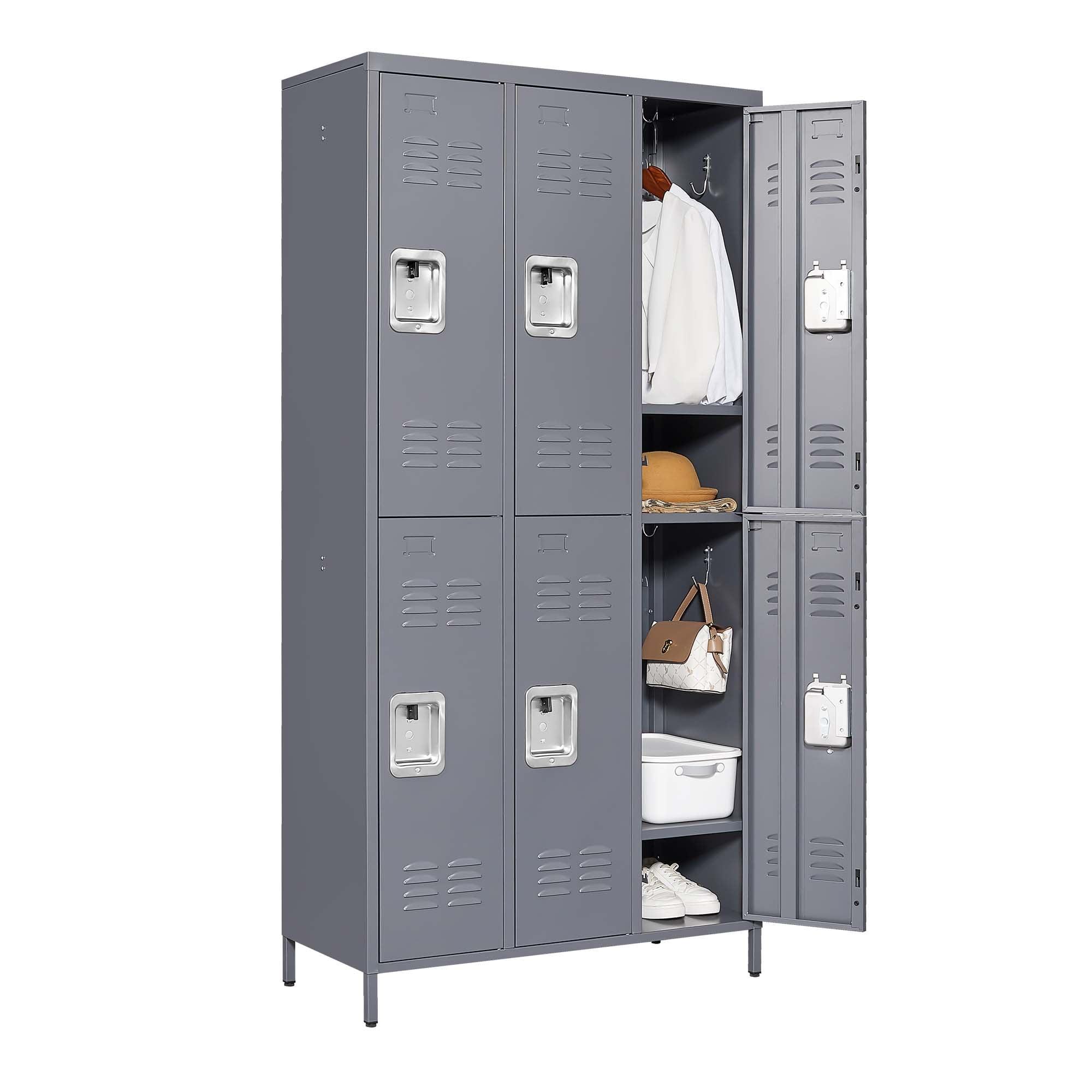 6 Door 72"H Metal Lockers With Lock for Employees, Storage Locker Cabinet - Ideal for Home Gym Office School Garage - Gray