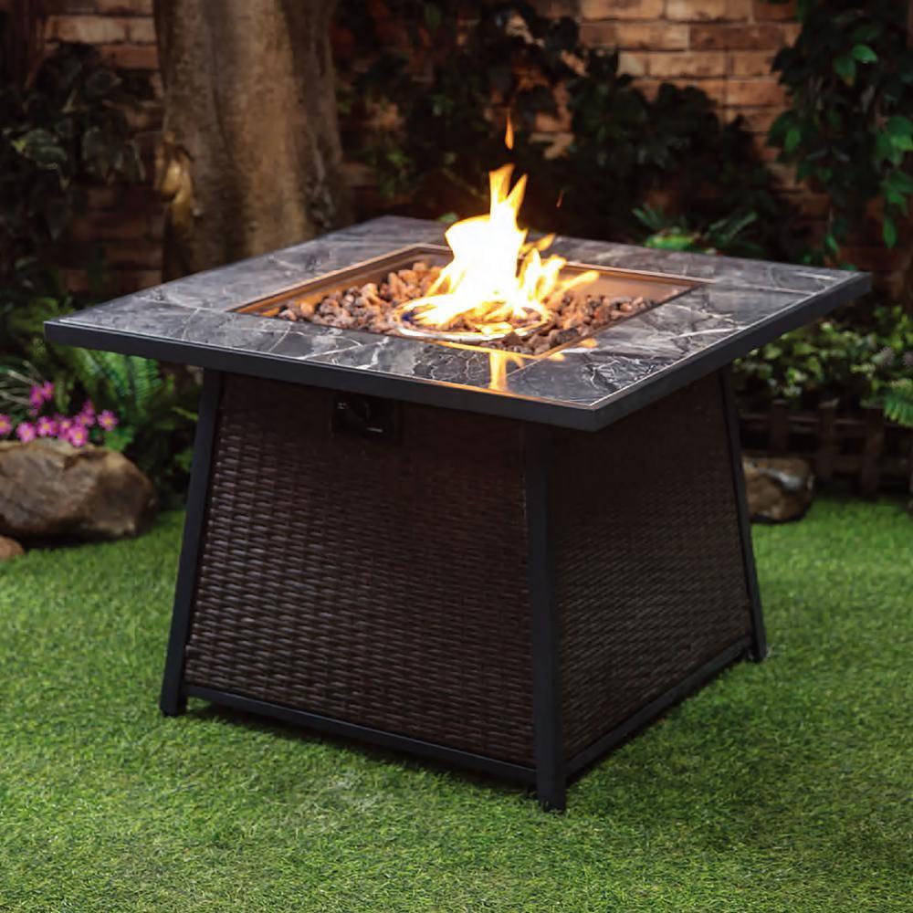 Bronze Wicker and Stone 38" Square Gas Fire Pit Table