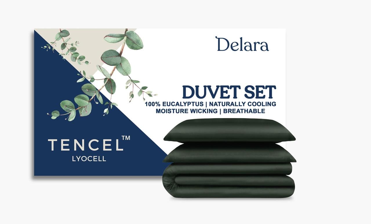 Delara 100% Eucalyptus Lyocell Tencel Duvet Cover Set, 8 Internal Ties, Naturally Cooling, Super Soft Silky, Moisture-Wicking, Smooth & Breathable