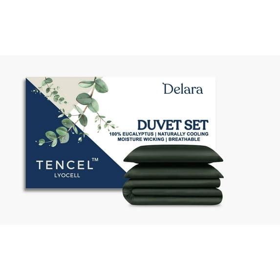 Delara 100% Eucalyptus Lyocell Tencel Duvet Cover Set, 8 Internal Ties, Naturally Cooling, Super Soft Silky, Moisture-Wicking, Smooth & Breathable