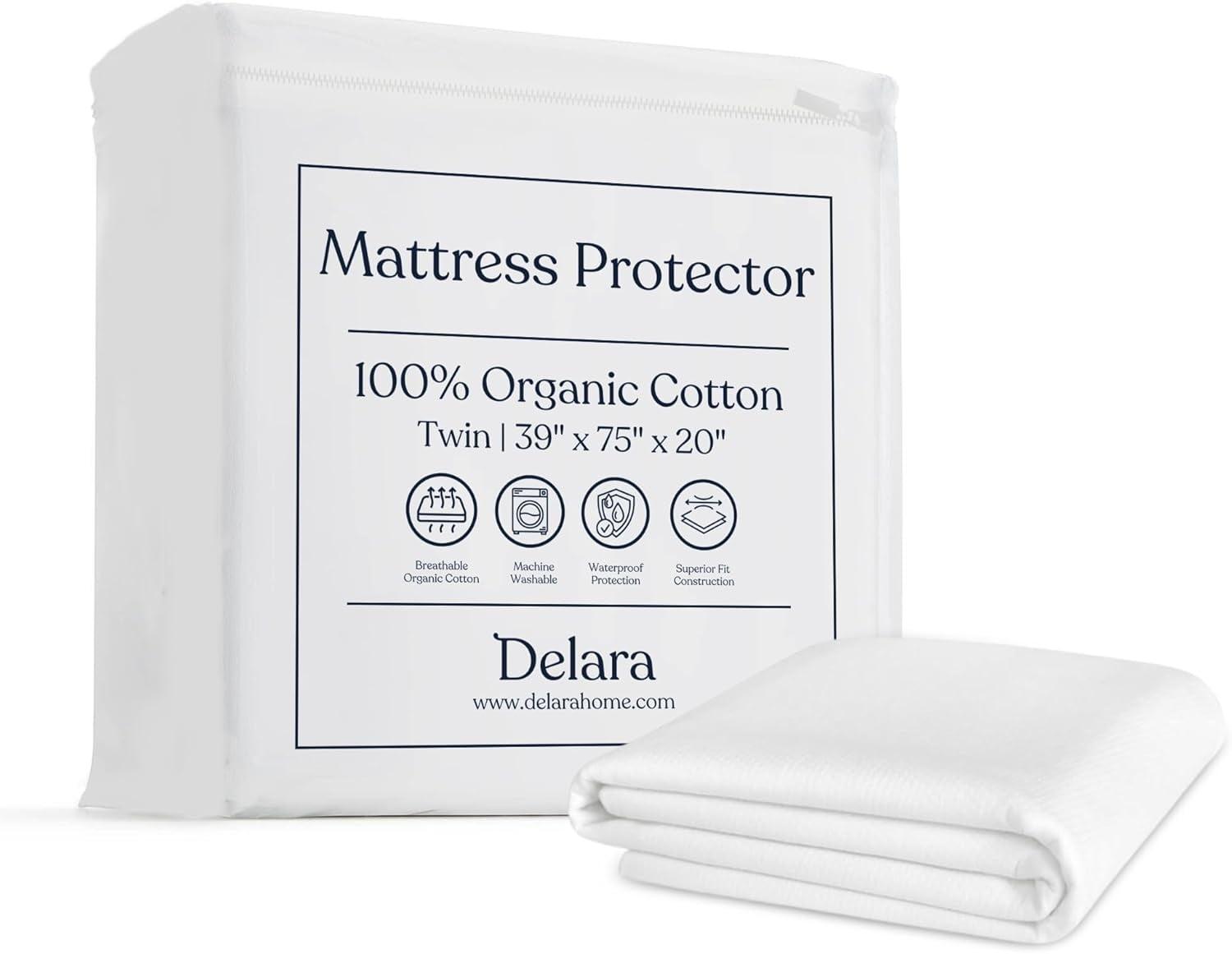 Delara GOTS Certified 100% Organic Cotton Mattress Protector, 300TC Hypoallergenic Cover