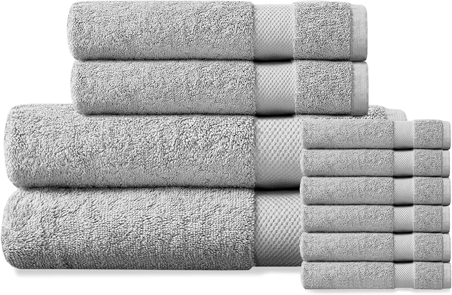 Delara 100% Organic Cotton Luxuriously Plush Bath Towel 10 Piece Set GOTS & OEKO-TEX Certified