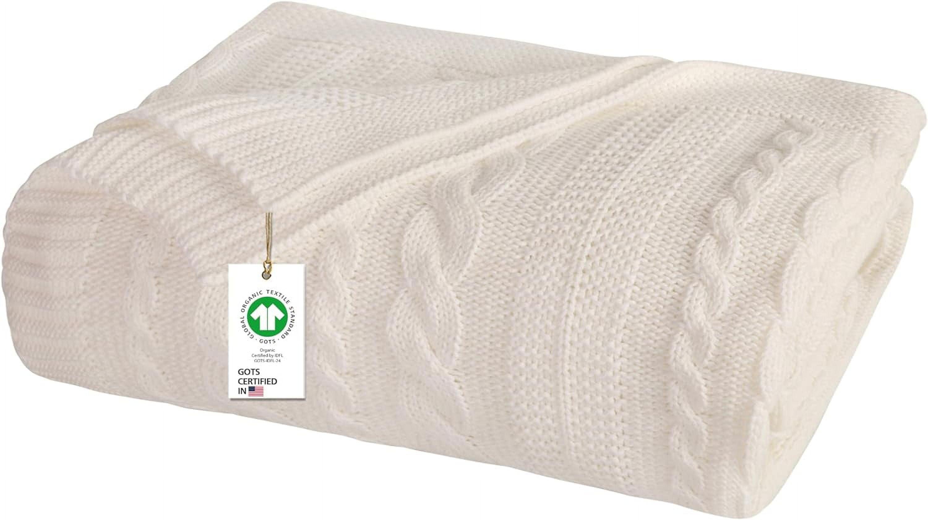 Ivory Organic Cotton Cable Knitted Baby Throw Blanket