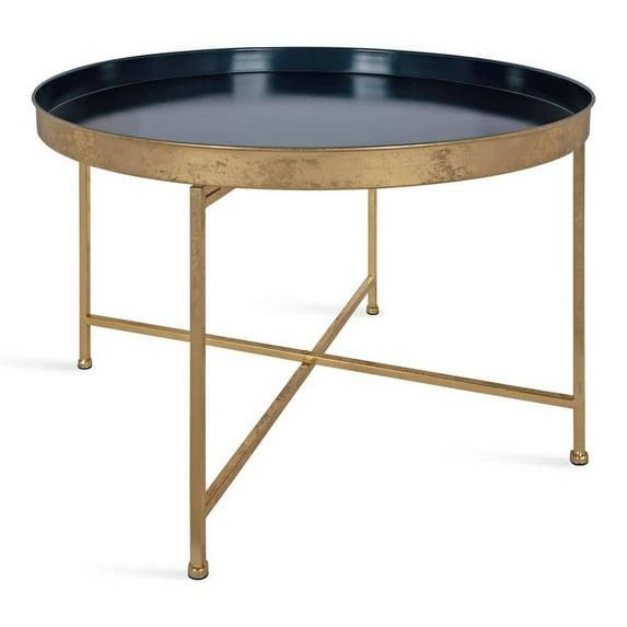 Kate and Laurel Celia Round Metal Coffee Table, 28.25x28.25x19, Navy Blue and Gold