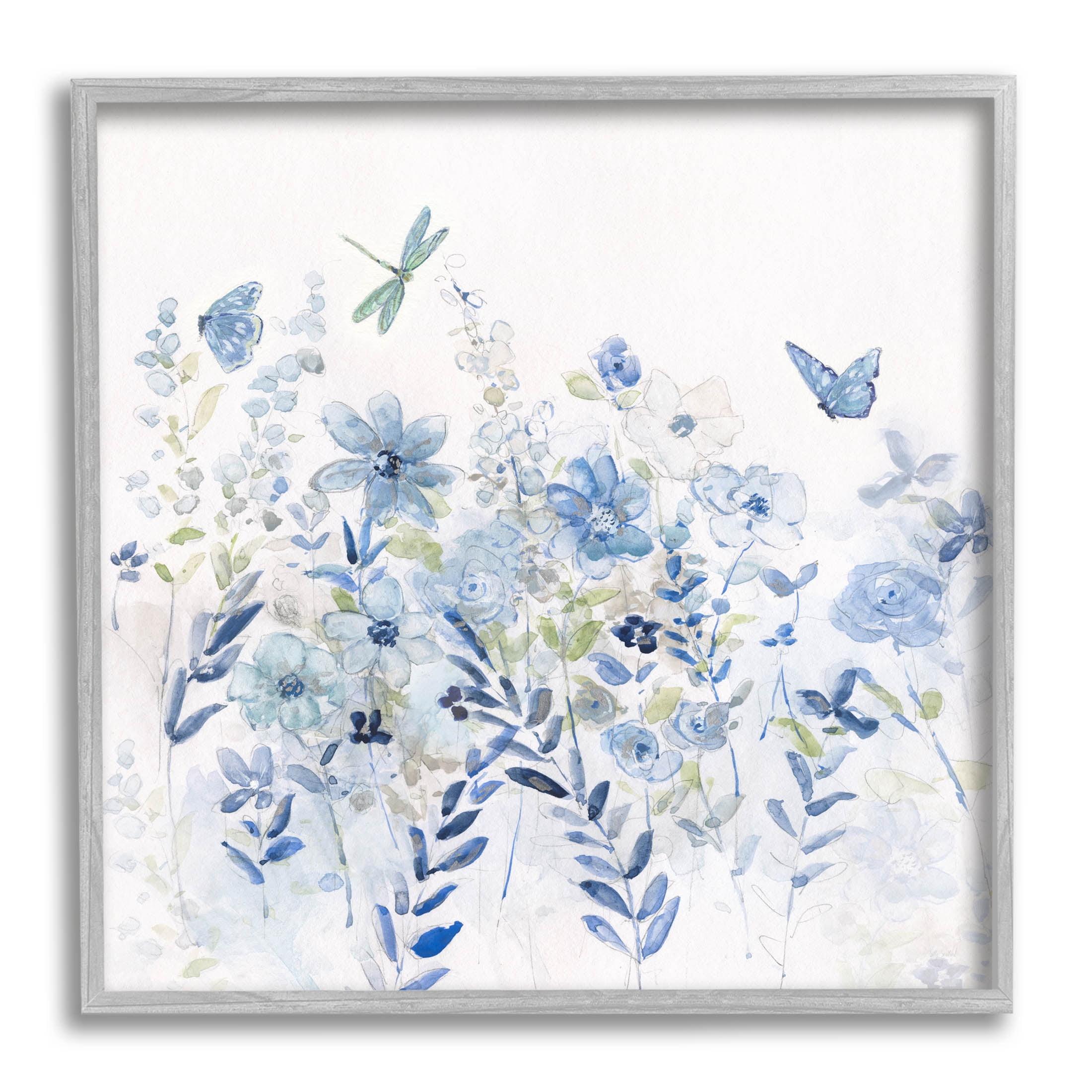 Stupell Industries Delicate Blue Floral Garden Framed Giclee Art