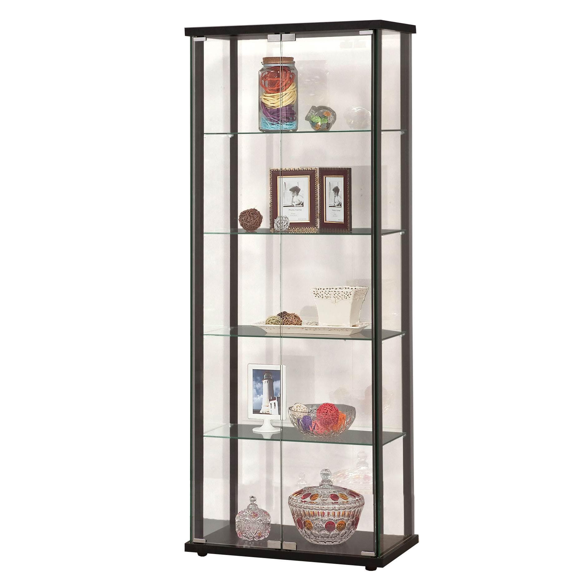 Transitional Black Pine Curio Cabinet with Glass Shelves
