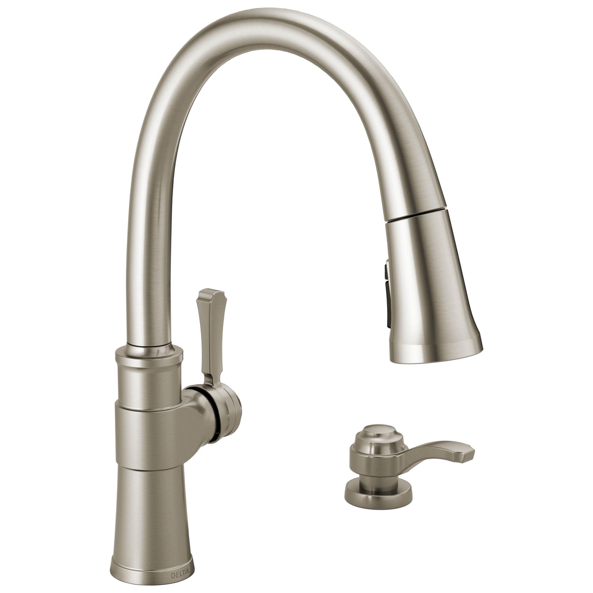 SpotShield Stainless Single Handle Pull Down Kitchen Faucet with Soap Dispenser